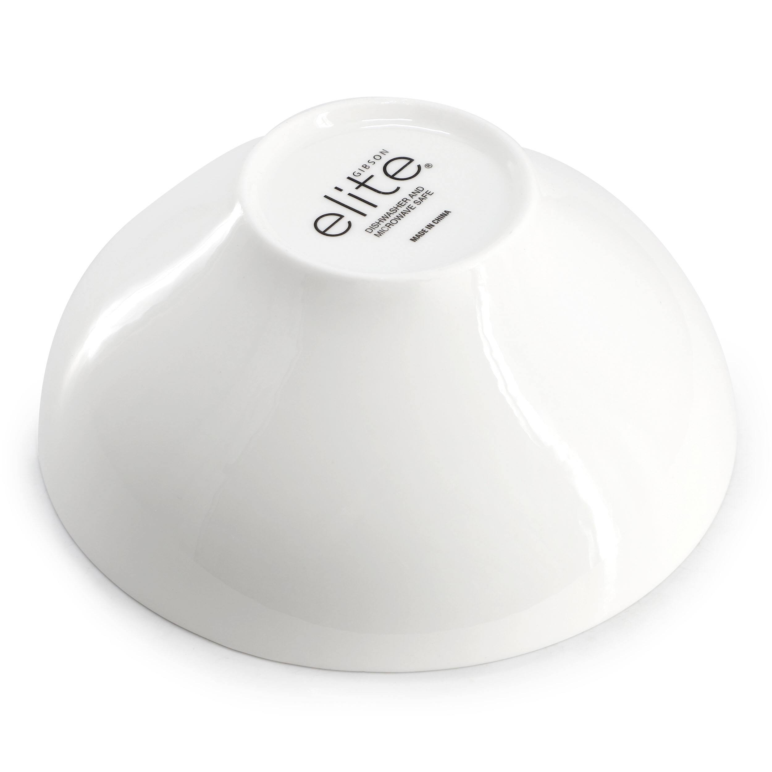 The text on the image reads "IGIBSON elite. DISHWASHER SAFE AND MICROWAVE SAFE CHINA."