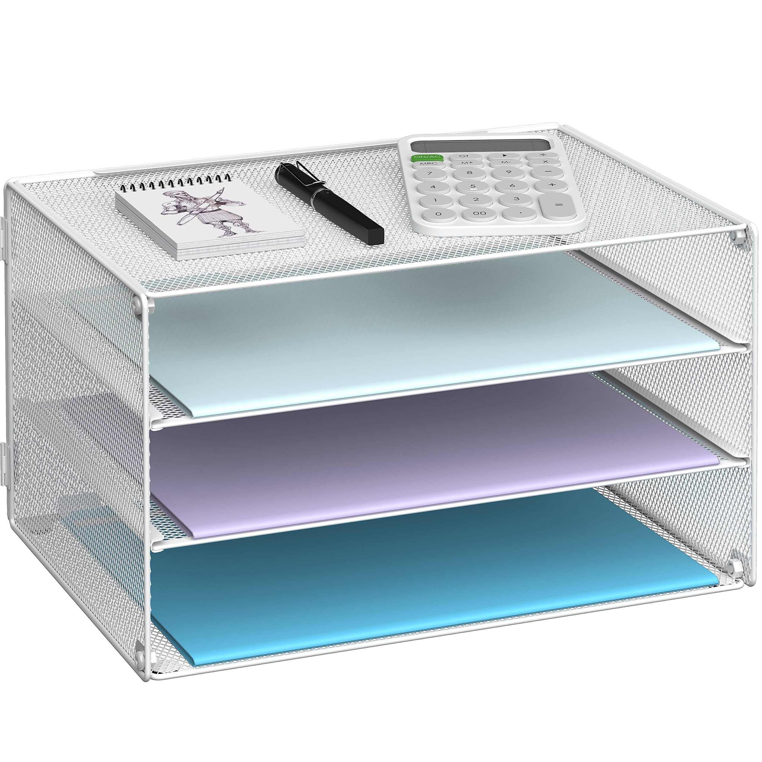 Front. Dapper Styles - 3 Tier Letter Tray Paper Organizer Mesh Metal Desk File For Home  Office - 3 Tier Tray White-1.