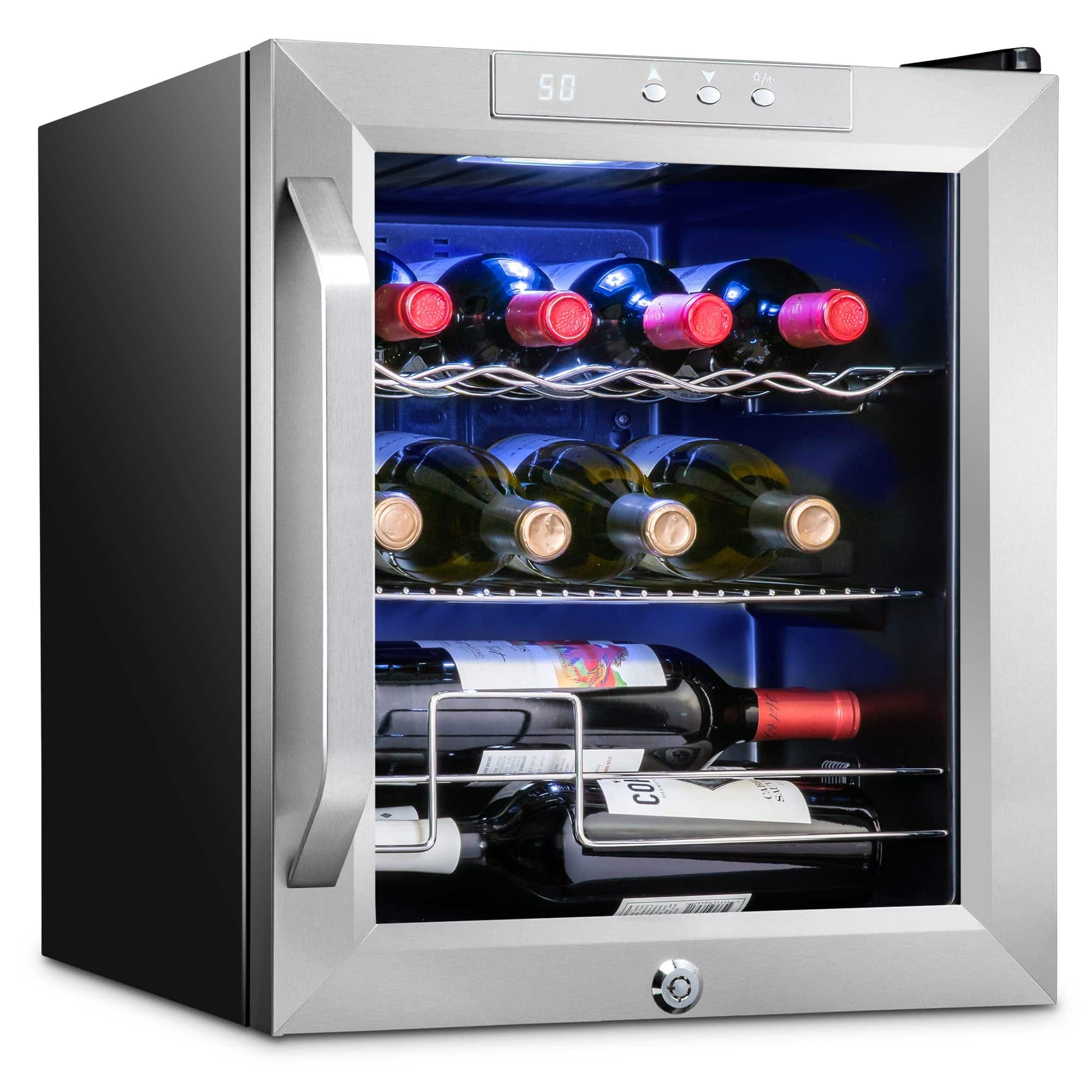 Ivation - 12 Bottle Compressor Wine Refrigerator, Cube Wine Cooler with Lock - Stainless Steel