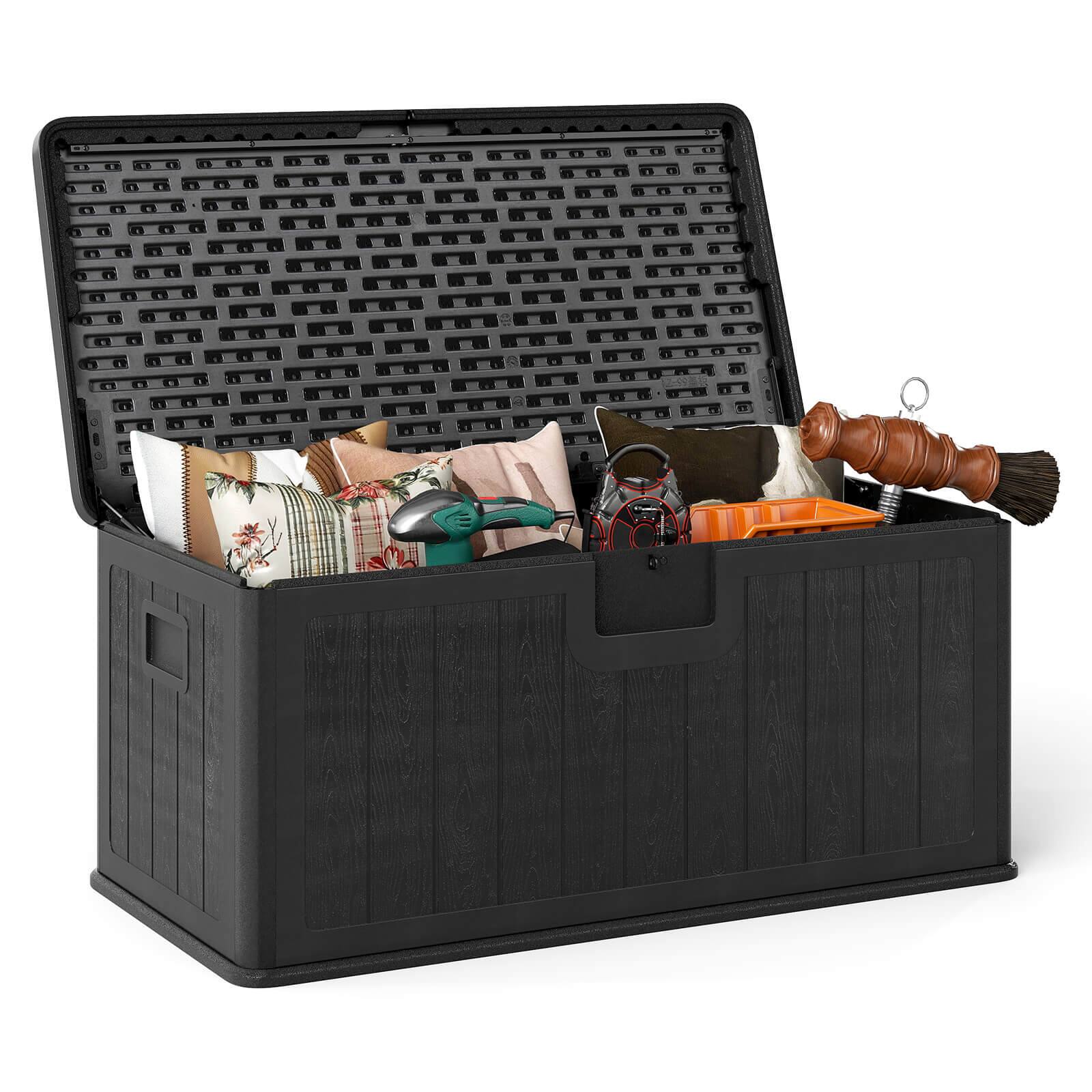 Front. Costway - Costway Storage Box with Lockable Design & Gas Strut Handle 2 Person Bench Garden Organizer - Black.