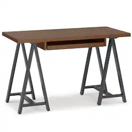 Simpli Home - Sawhorse industrial 50 inch wide solid wood and metal small desk - Walnut
