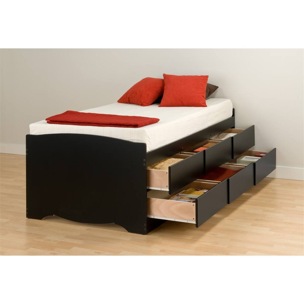 Prepac Tall Twin Captain's Platform Storage Bed with 6 Drawers Black ...