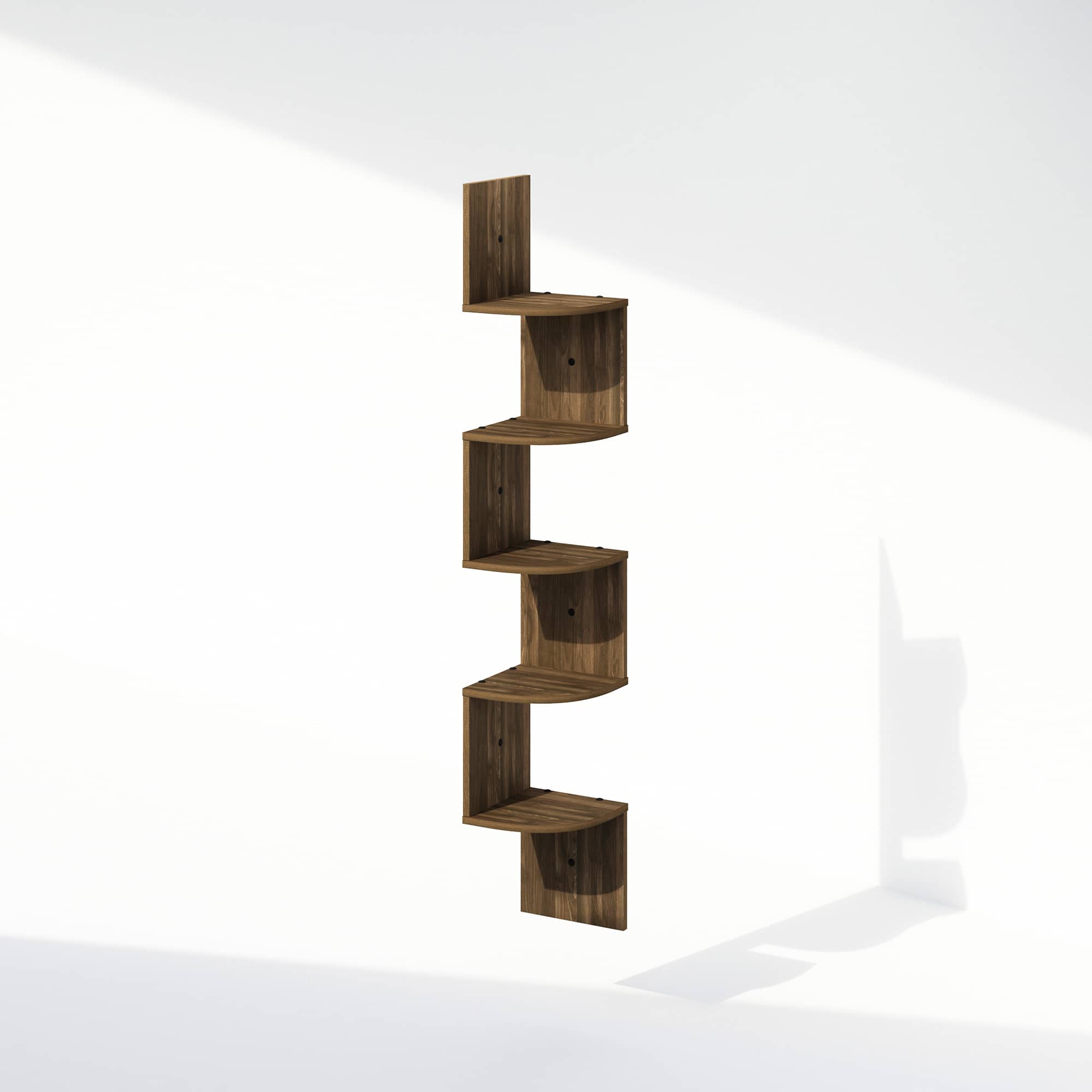 Furinno - 5-Tier Floating Corner Shelf, Wall Mount Shelves for Storage and Display - Columbia Walnut