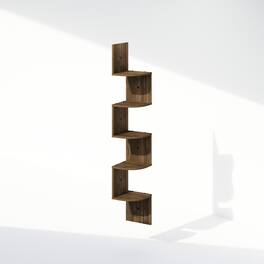 Furinno - 5-Tier Floating Corner Shelf, Wall Mount Shelves for Storage and Display - Columbia Walnut