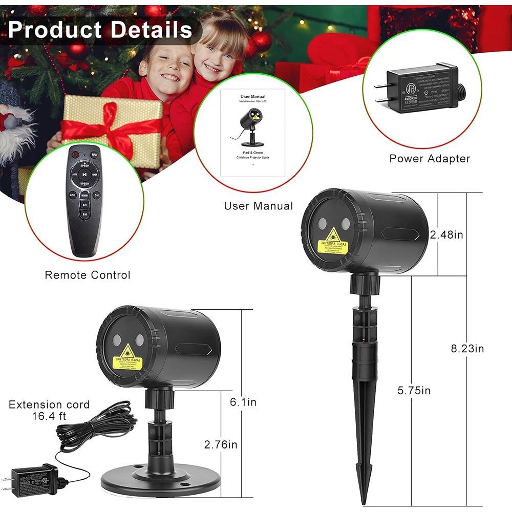 Product Details

- Remote Control
- User Manual
- Power Adapter
- Extension cord 16.4 ft
- 2.48in
- 6.1in
- 5.75in
- 8.23in
- 2.76in