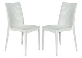 LeisureMod - Mace 2-Pieces Modern Ergonomic Dining Chair with Stackable and Wicker Style - White