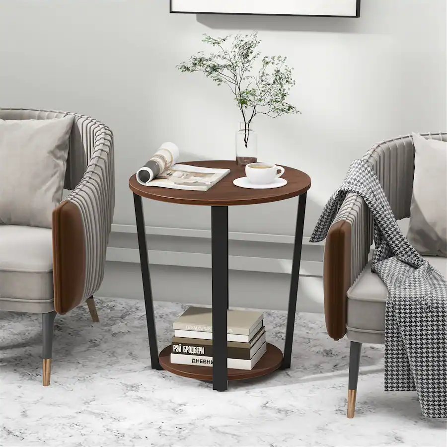 Gymax Industrial End Table Sofa Side Table Set ot 2 Nightstand w ...