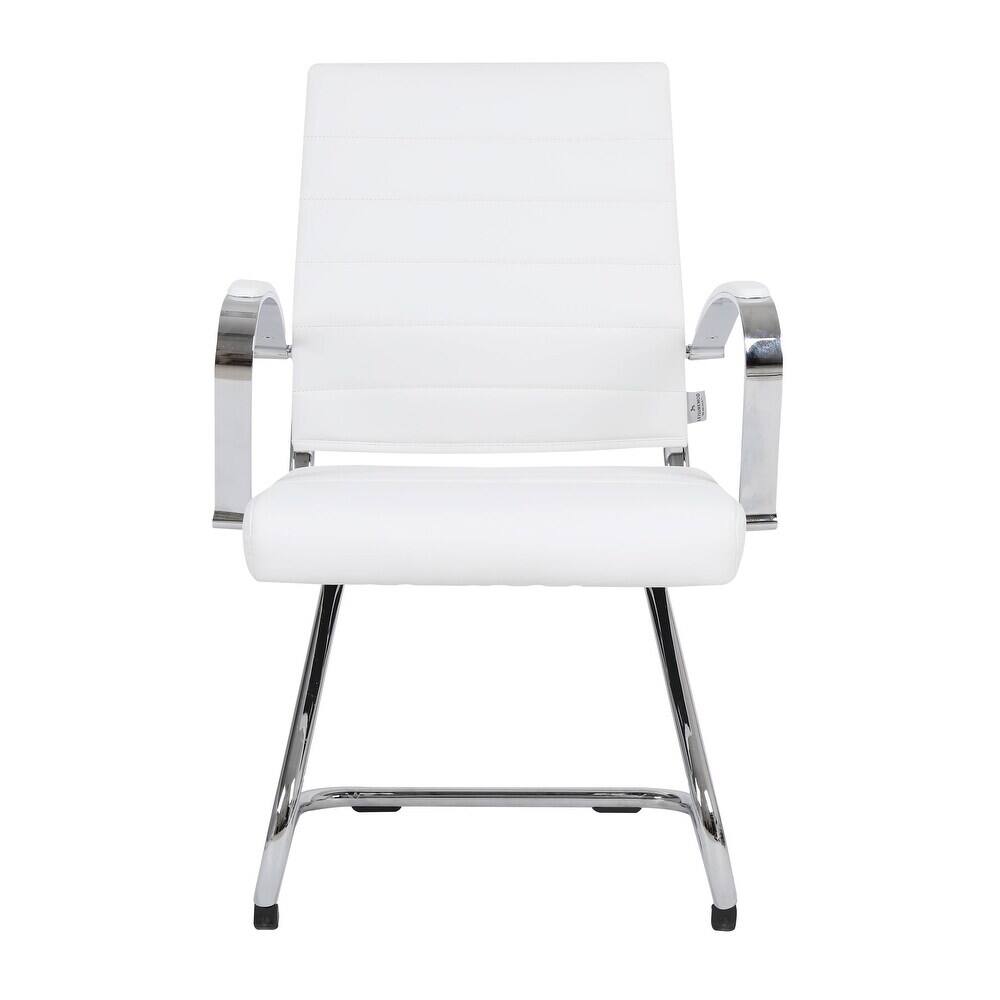 Alt View 3. LeisureMod - Set of 4 Benmar Modern Leather Upholstered Office Desk Chair with Padded Armrests and Chrome Frame for Home or Office - White.