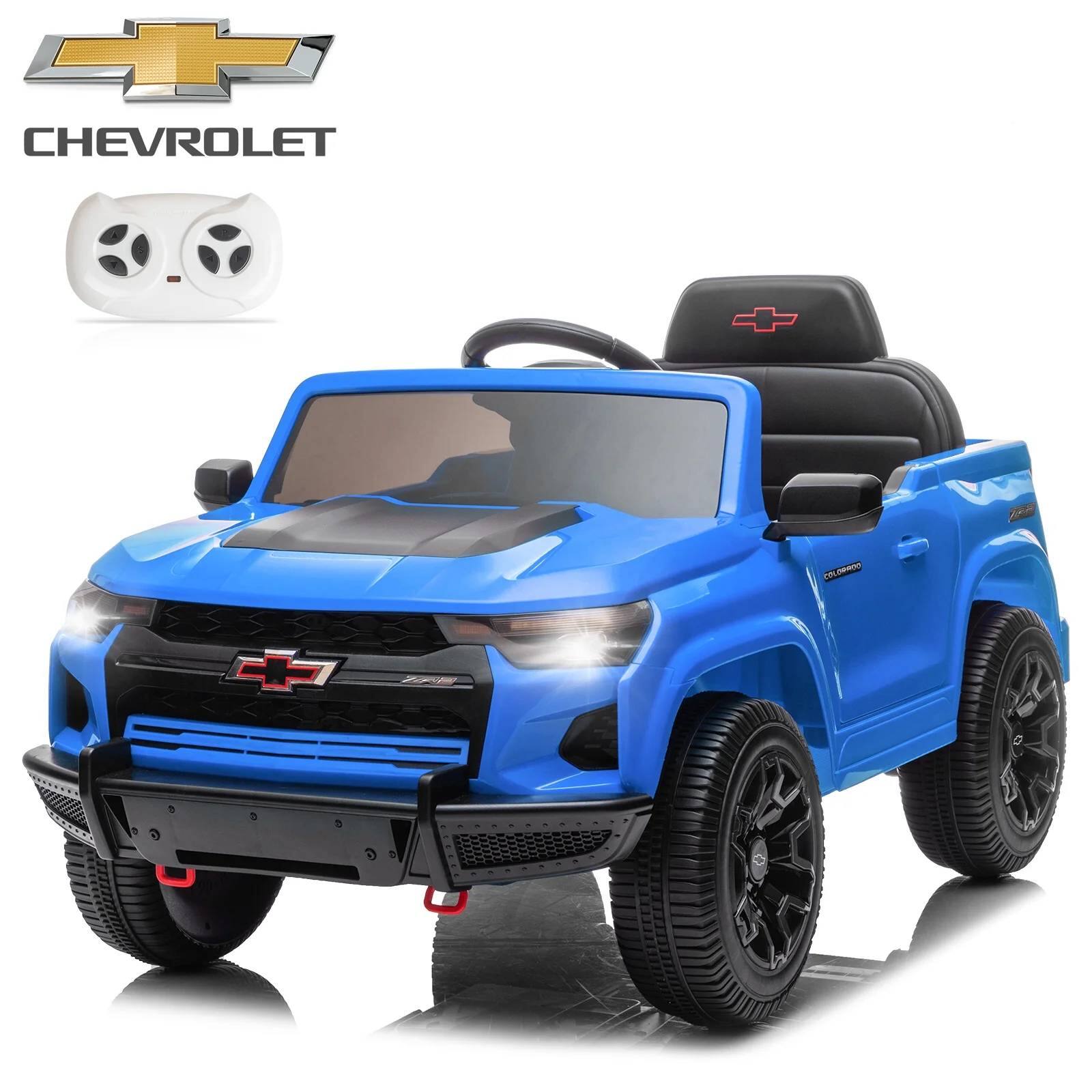Front. Winado - 12V Kids Ride On Car, Licensed Chevrolet Colorado Powered Electric Car+ Remote - Blue.