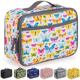 Zulay Kitchen - Zulay Thermal Kids Lunch Cooler - Spacious Compartment & Built-In Handle - Butterflies