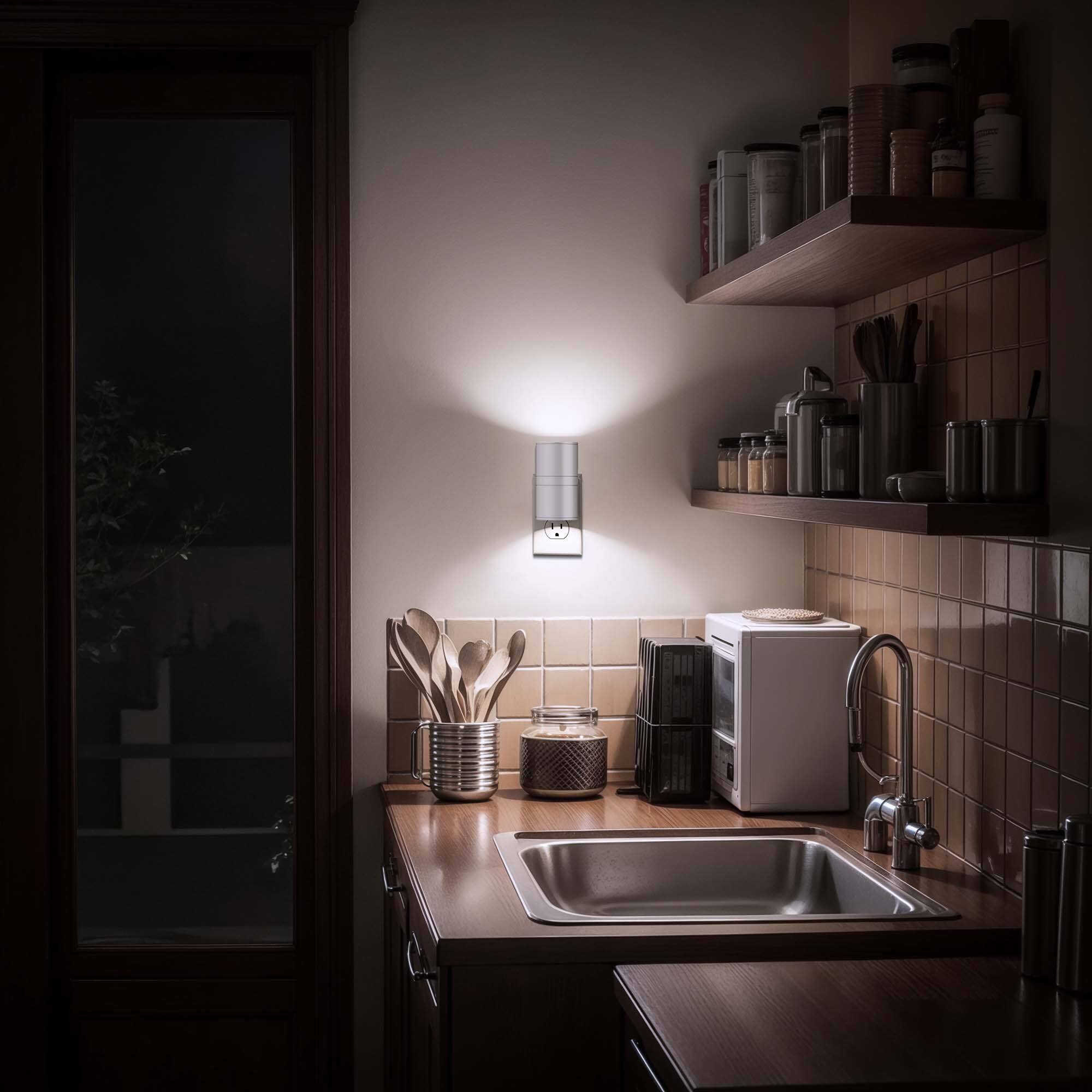 Left. Jandcase - JANDCASE 2-Pack 1W  Plug-in Night Light, 5000K Daylight White, Round Cylinder Design,  0-100%, Dusk-to-Dawn Sensor - White.