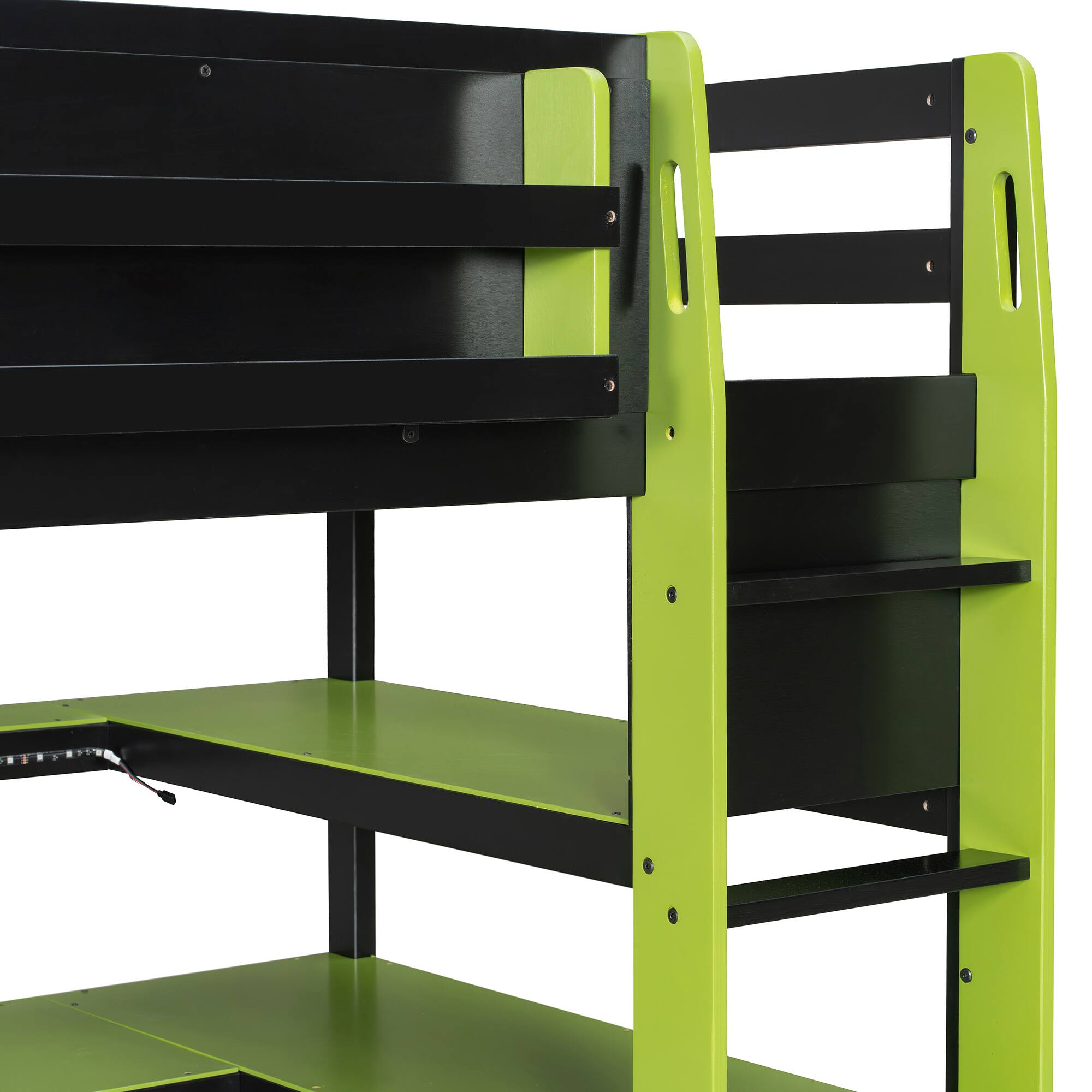Alt View 2. Anysun - Twin Size Wood Loft Bed with Desk,Side storage rack,Multi-storage Shelves and RGB Light,Cloud - Green.