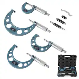 VEVOR - 4 PCS Micrometer Set, 0-1"/1-2"/2-3"/3-4" Machinist Outside Micrometer, Ultra-Precision 0.0001 Accuracy - Blue/Silver