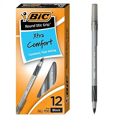 BIC Round Stic Grip
Xtra Comfort
Consistent, Fluid Writing
12 Ball Pens
Black