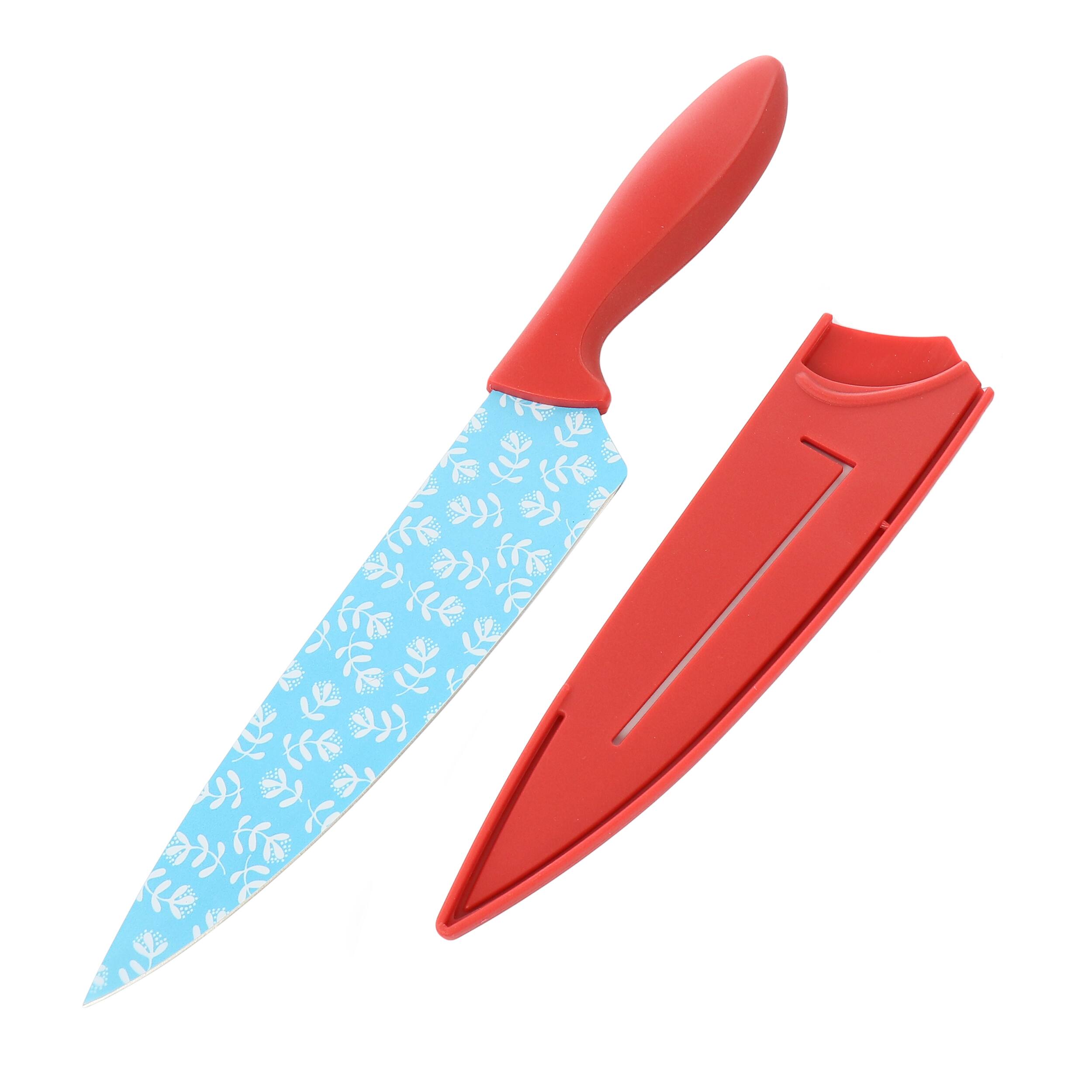 Alt View 1. Gibson - Gibson Home Village Vines 3 Piece Cutting Board and Knife Set in Red and Blue - Red and Blue.