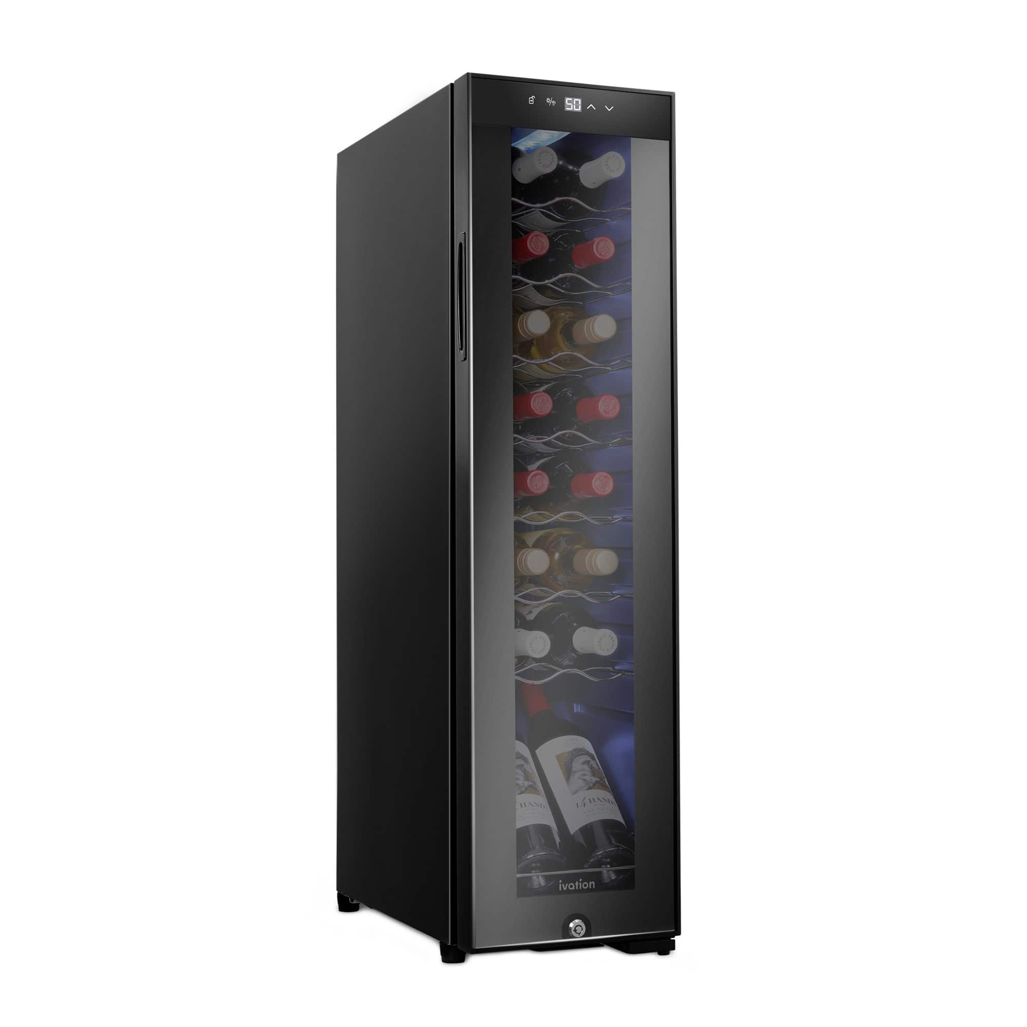 Ivation - 16 Bottle Compressor Wine Refrigerator, Freestanding Wine Cooler with Lock - Black