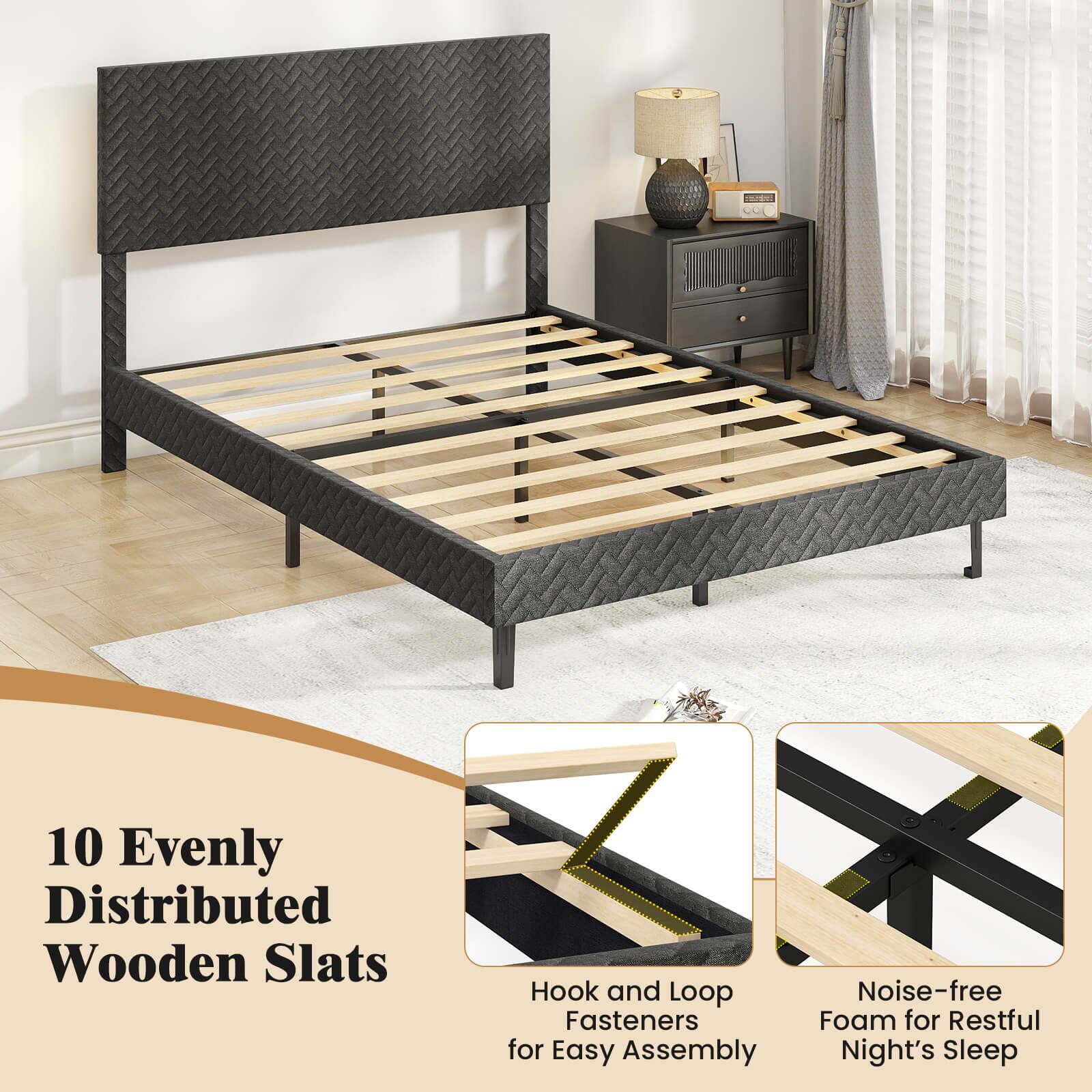 10 Evenly Distributed Wooden Slats

Hook and Loop Fasteners for Easy Assembly

Noise-free Foam for Restful Night's Sleep