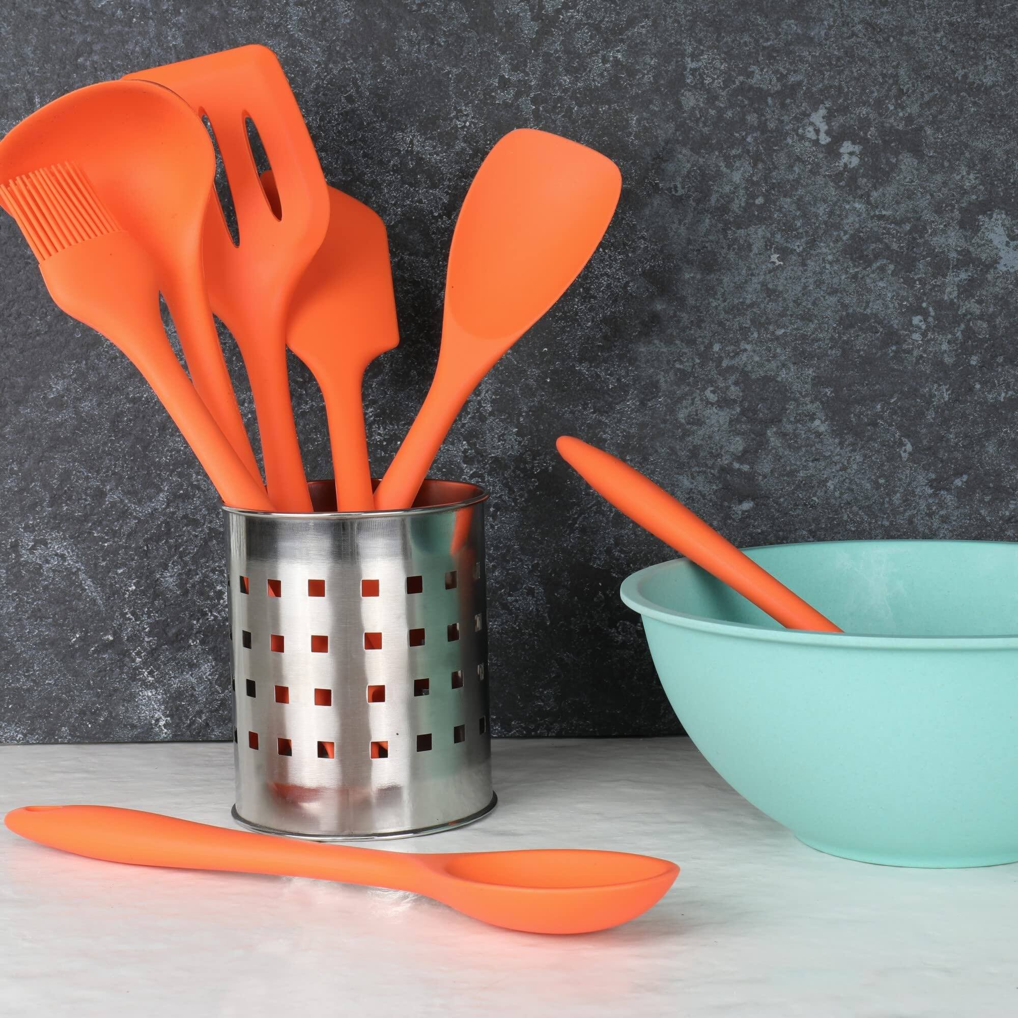 Back. Chef Craft - 7 Piece Premium Silicone Kitchen Tool and Utensil Set - Orange - Orange.