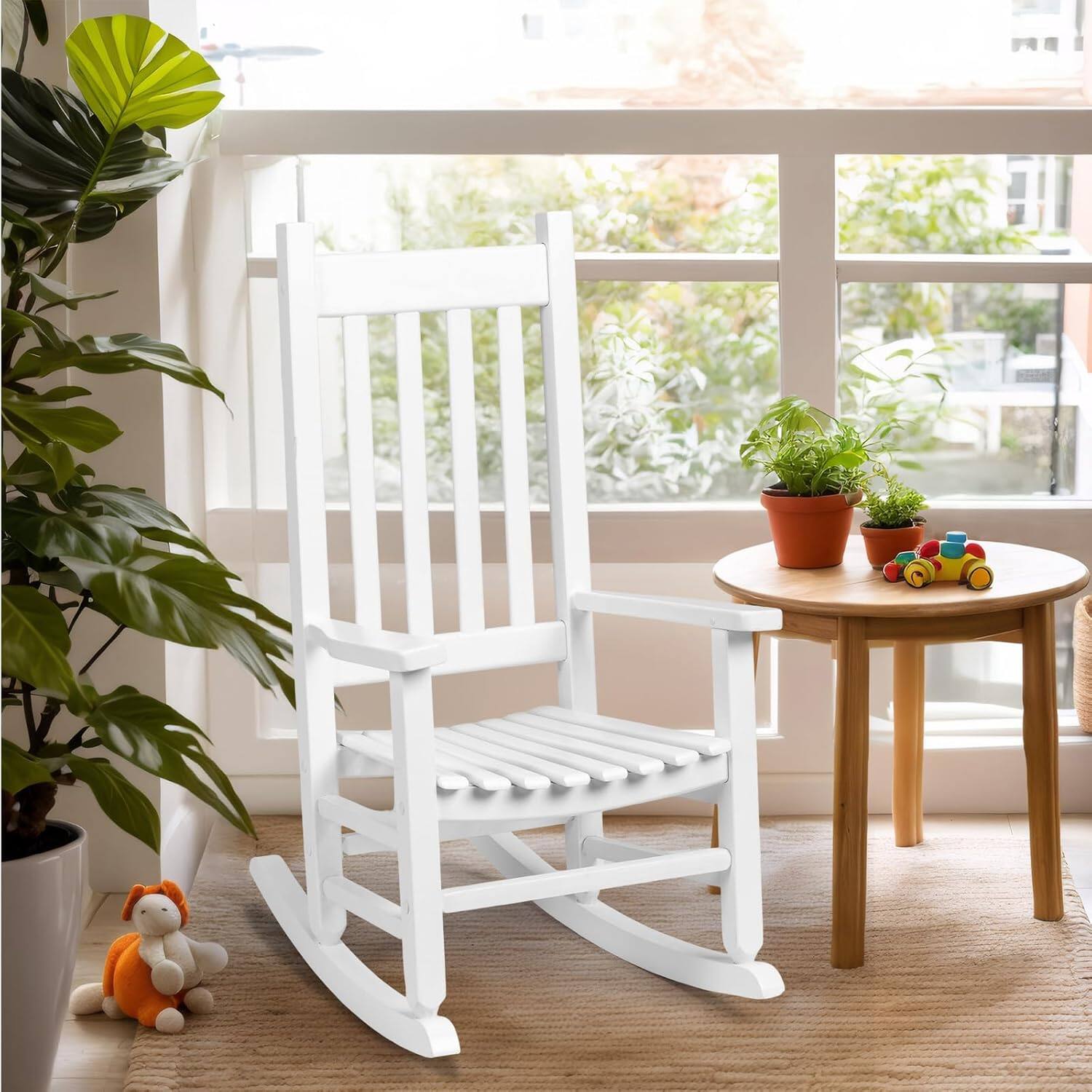 Alt View 5. Winado - Wooden Rocker Rocking Chair, All Weather Wooden Rocking Chair with High Backrest, Patio Rocker for Garden, Yard, Balcony - White.