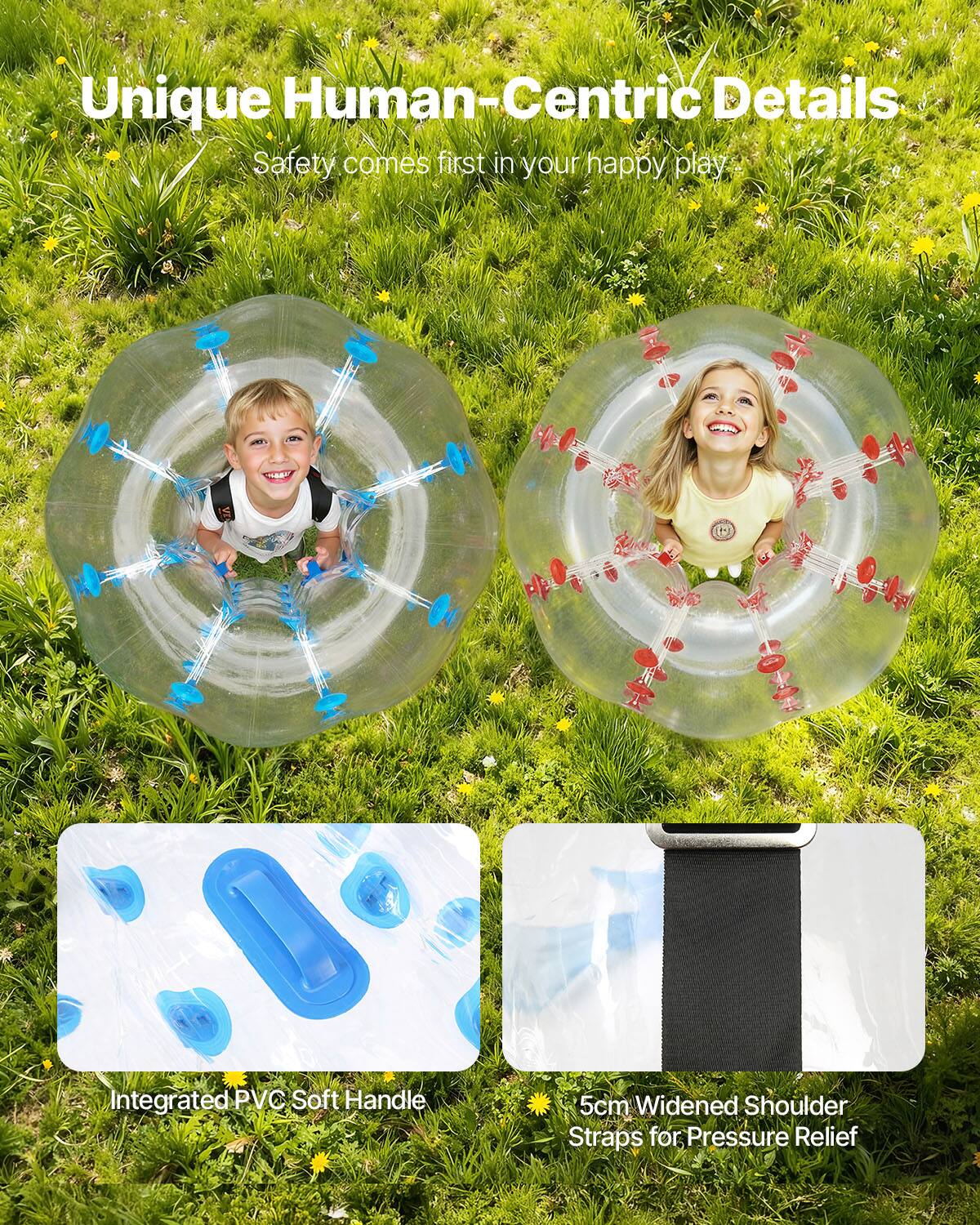 Unique Human-Centric Details  
Safety comes first in your happy play  

Integrated PVC Soft Handle  

5cm Widened Shoulder Straps for Pressure Relief
