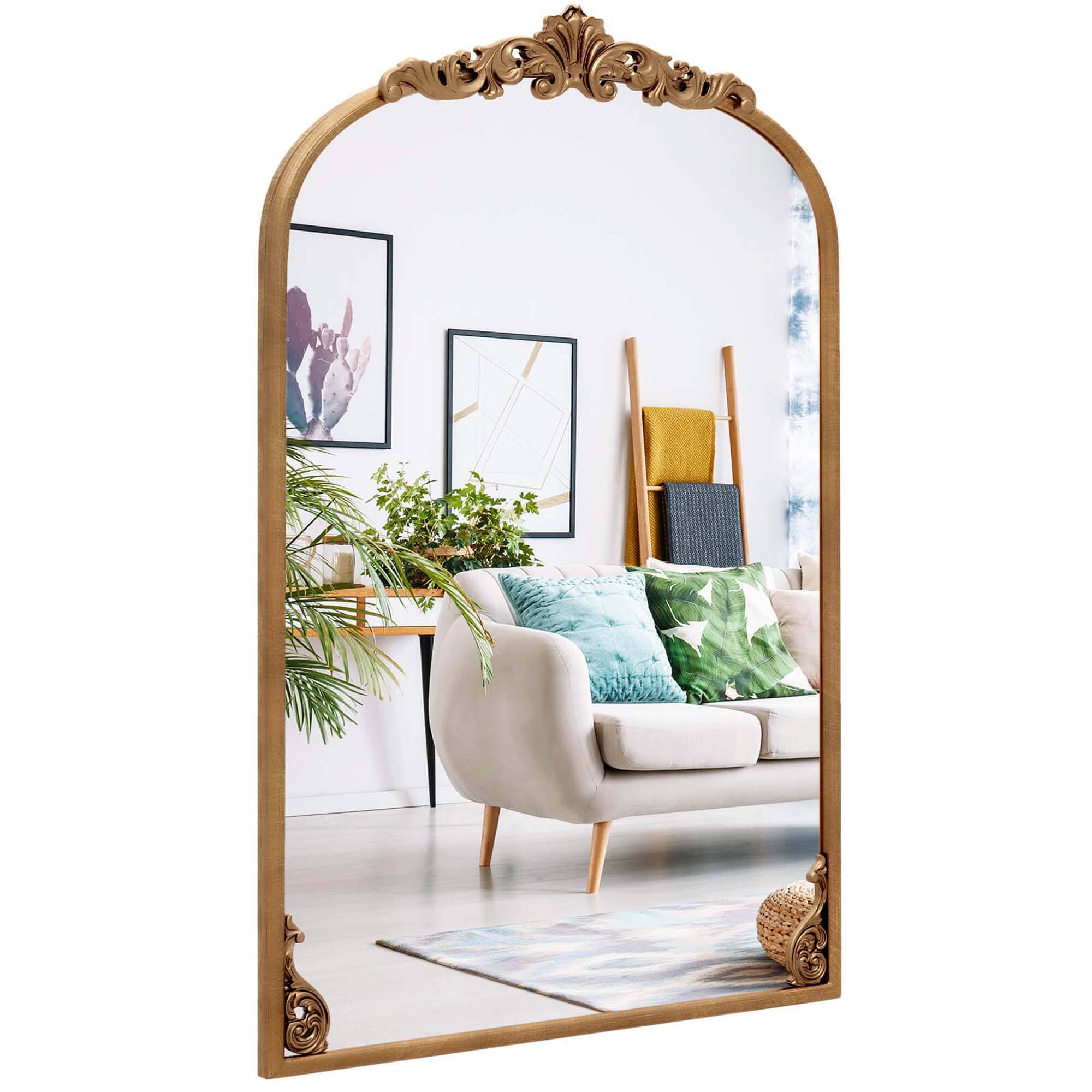 Alt View 8. Costway - Costway 36" x 24" Gold Traditional Vintage Ornate Baroque Arched Mirror for Wall with Metal Frame - Gold.