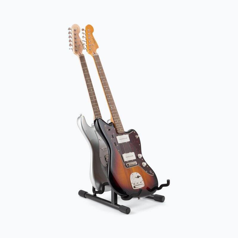 Left. On Stage Stands - On-Stage GS7462DB Professional A-Frame Double Electric and Acoustic Guitar Stand - Black.