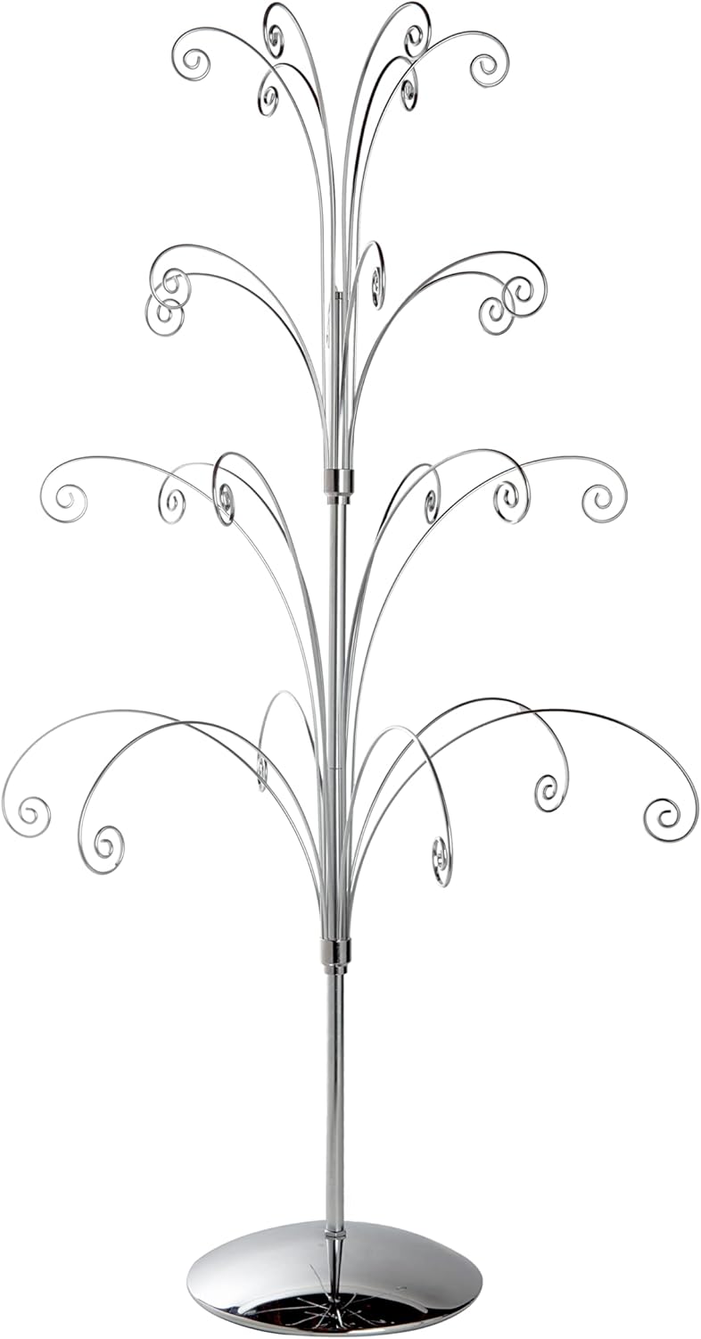Front. PARKER SLATER - Parker Slater 36" Silver Ornament Display Tree – Holds 24 Ornaments - Silver.