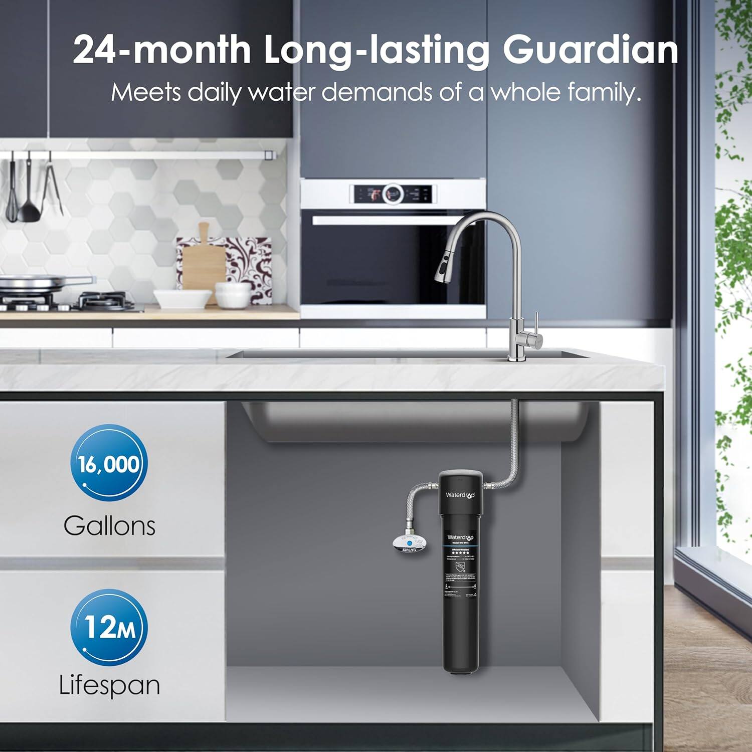 24-month Long-lasting Guardian Meets daily water demands of a whole family. 16,000 Gallons 12M Lifespan
