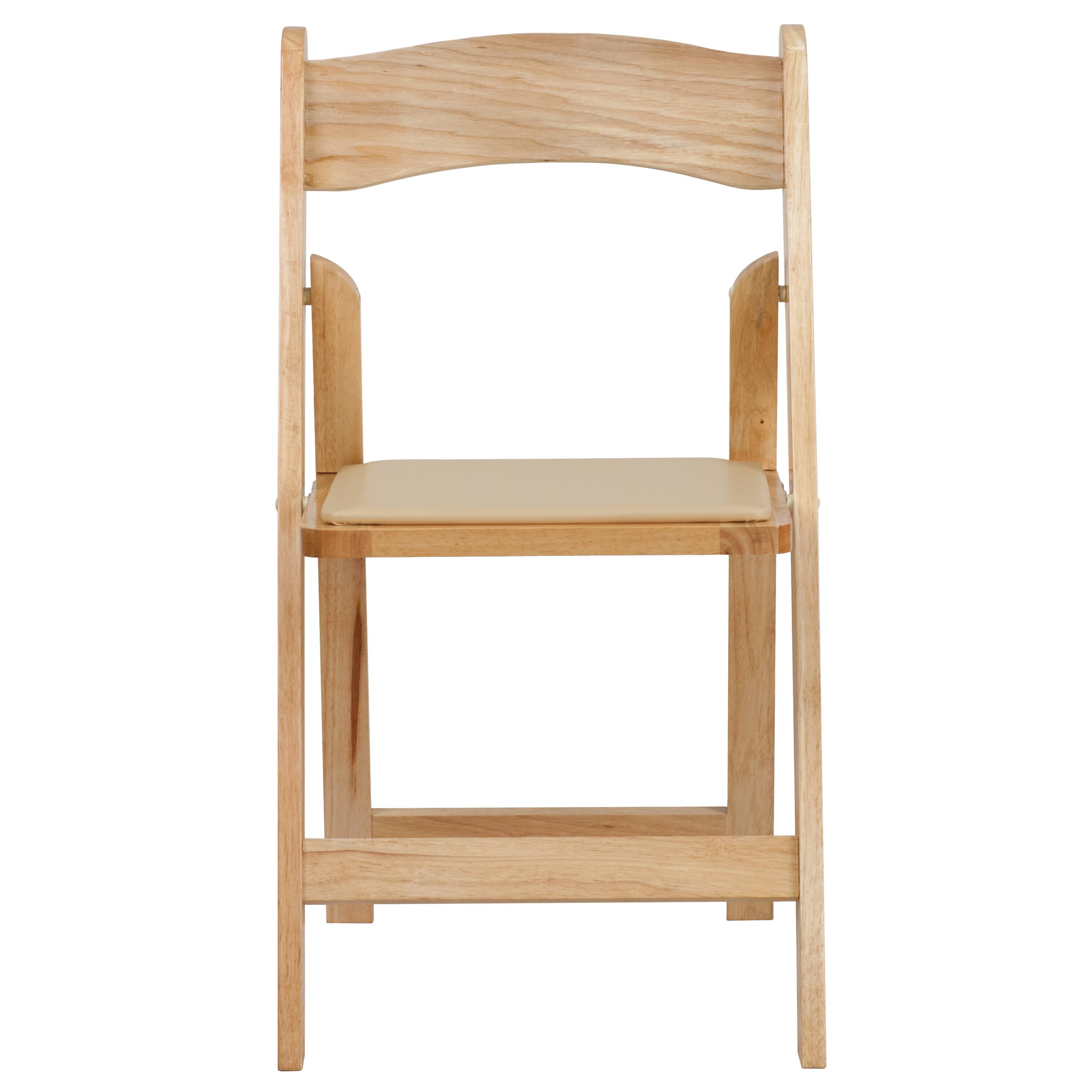 Alt View 3. Emma + Oliver - 2 Pack Wedding Party Event Wood Folding Chair with Vinyl Padded Seat - Natural.