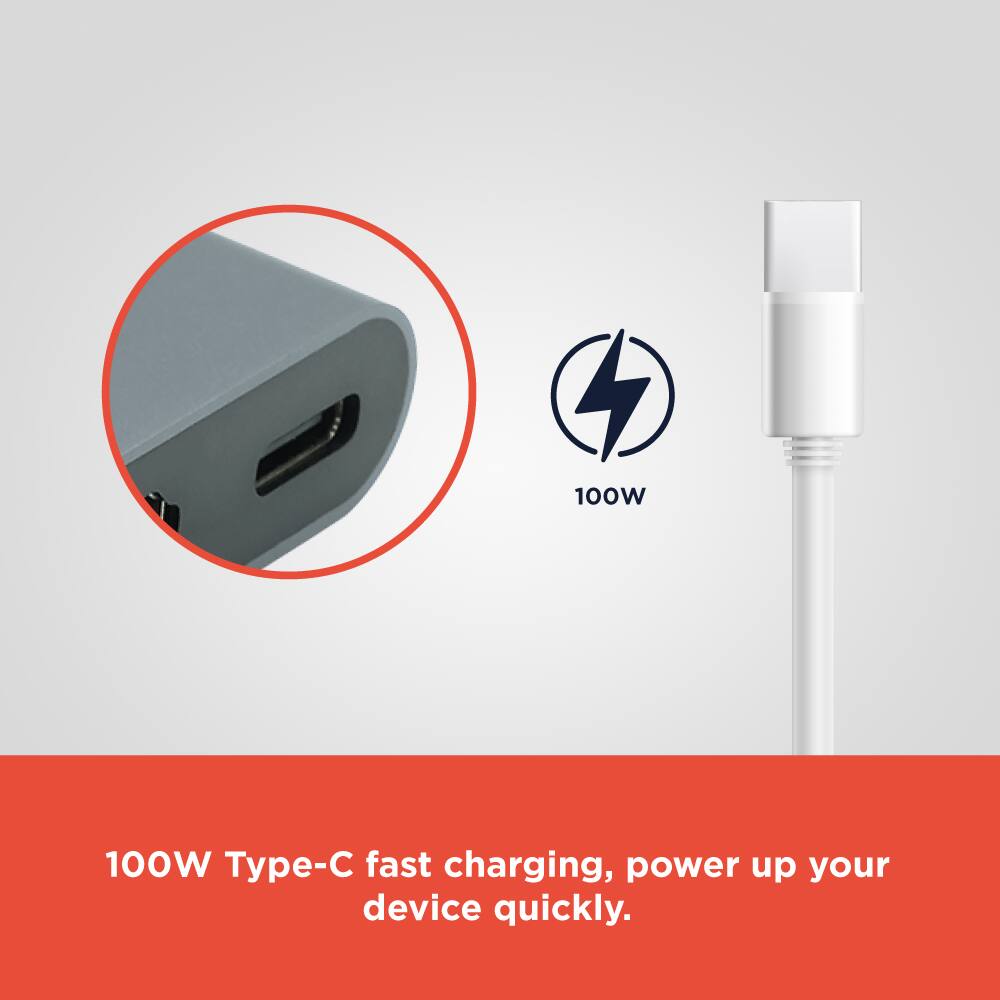 100W Type-C fast charging, power up your device quickly.