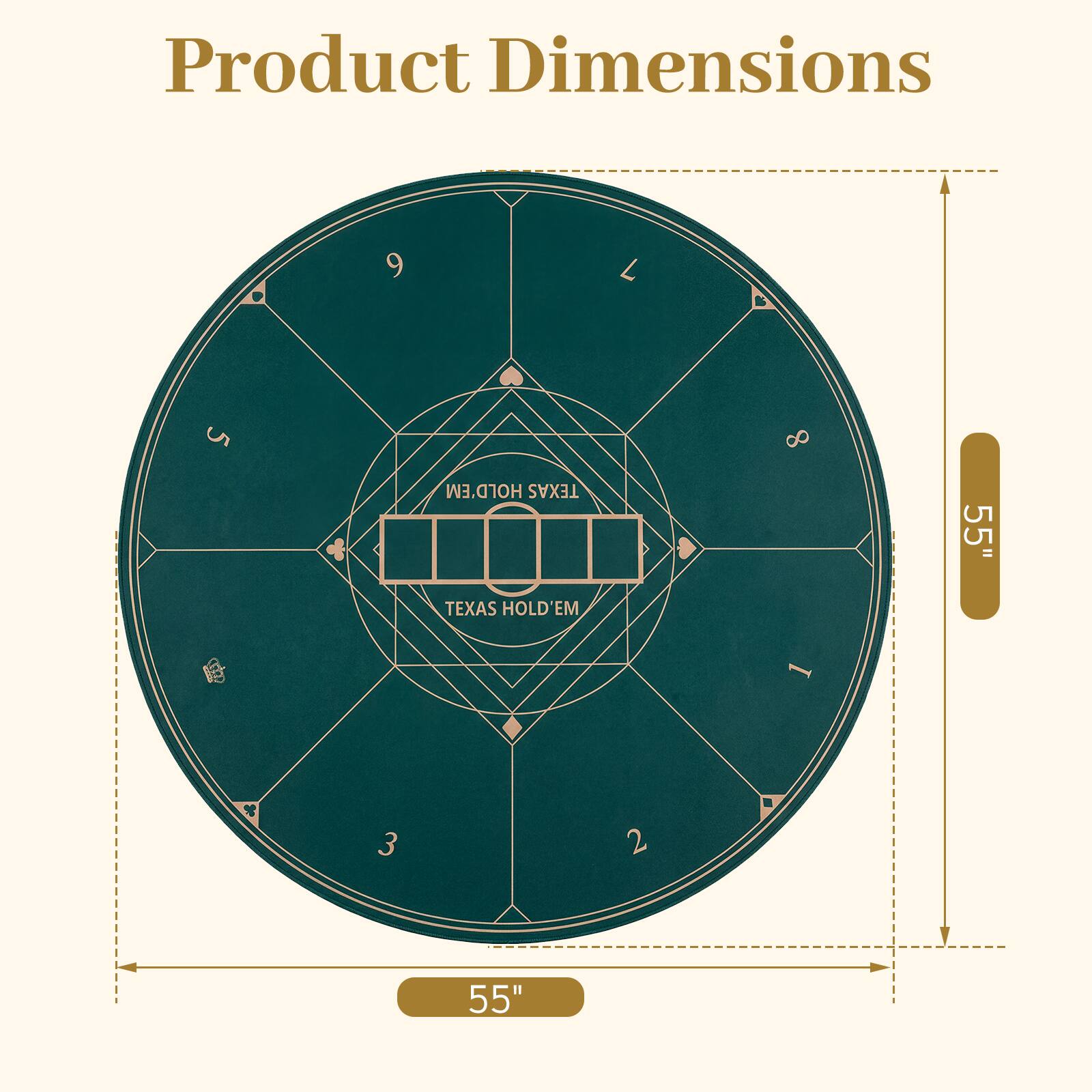 Product Dimensions: 55" x 55" Texas Hold'em