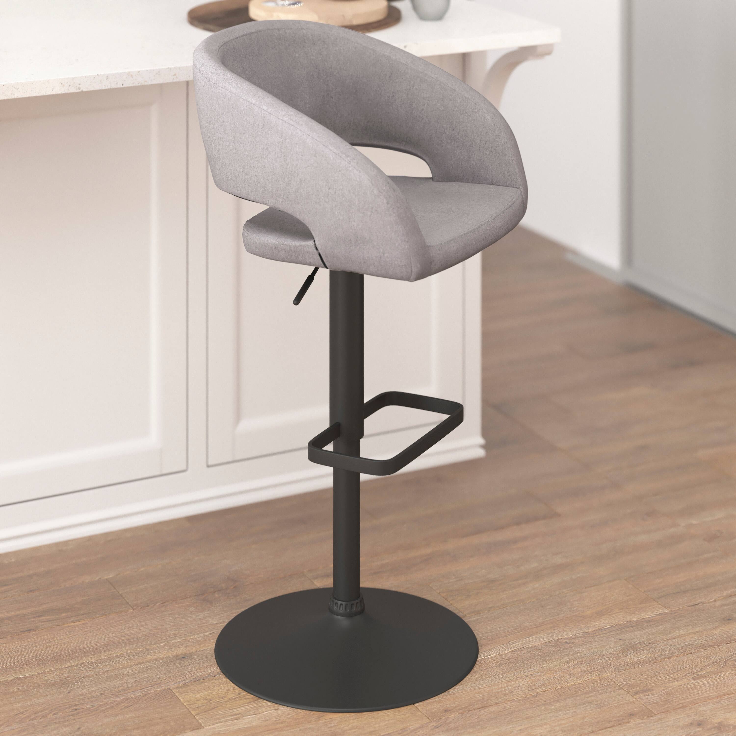 Alt View 2. Flash Furniture - Erik Contemporary Gray Fabric Adjustable Height Barstool with Rounded Mid-Back and Black Base - Gray.
