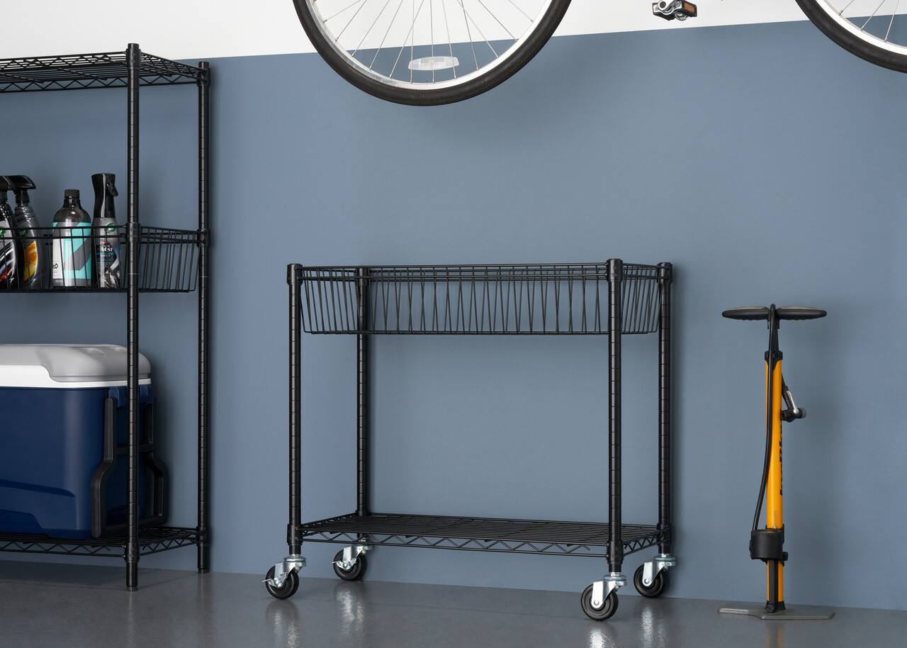 Alt View 12. TRINITY - 5-Tier 30x14x72 Modular Commercial Wire Shelving NSF w/ Baskets & Wheels Black - Black.