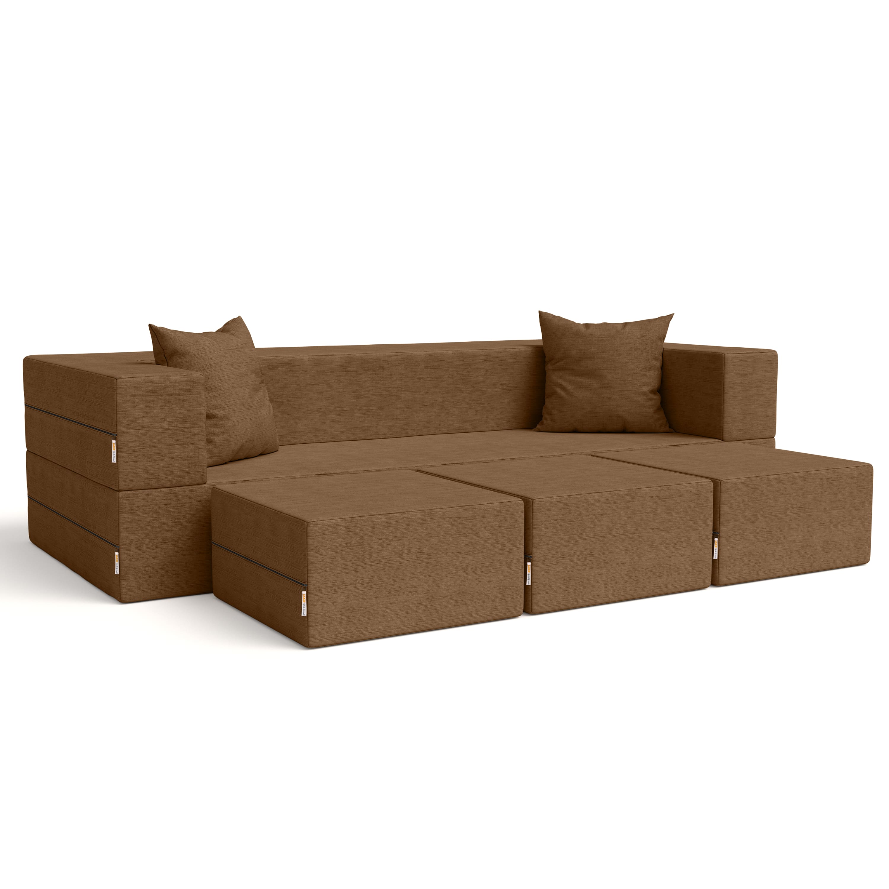 Jaxx - Zipline Convertible Sleeper Sofa & Three Ottomans/California King-Size Bed, Textured Microvelvet - Toffee - Thumbnail 2