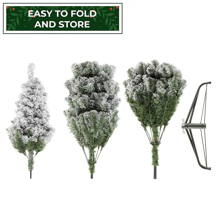 Casafield Realistic Snow Flocked Pine Artificial Holiday Christmas Tree ...