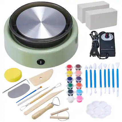 Front. VEVOR - Mini Pottery Wheel, 6 inch Turntable, Forward and Reverse Rotation, Adjustable Speed, Electric Clay Wheel - Green.