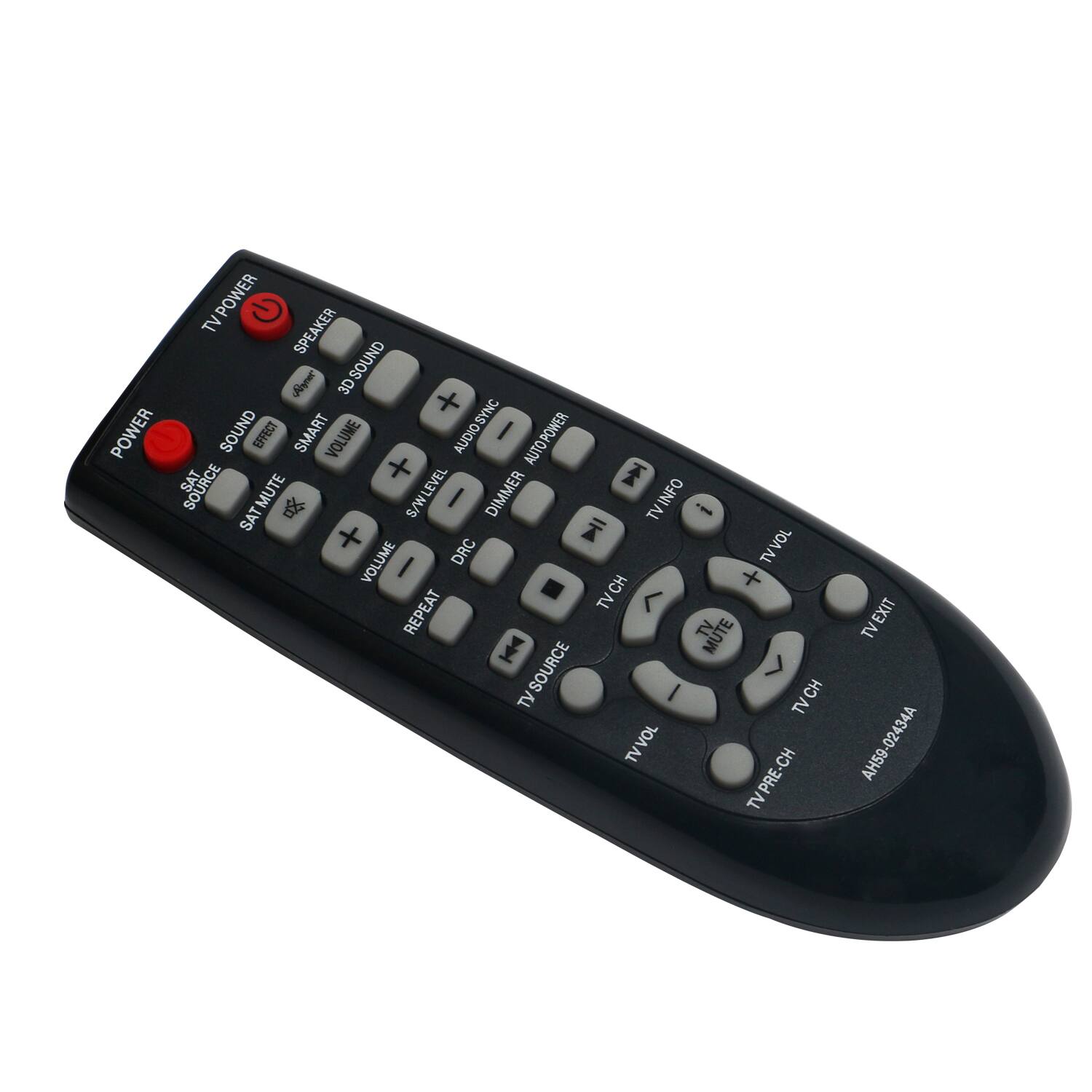 POWER TV SPEAKER SOUND POWER SOUND EFFECT SMART VOLUME AUDIO SYNC I AUTO POWER SAT + SOURCE MUTE S/WLEVEL I DIMMER TVINFO TV - SAT i + DRC TVVOL VOLUME I + . TVCH TV < REPEAT TV MUTE I TYSOURCE T I TVCH TVVOL TV CH TVPRE TV EXIT TV 02434A AH59
