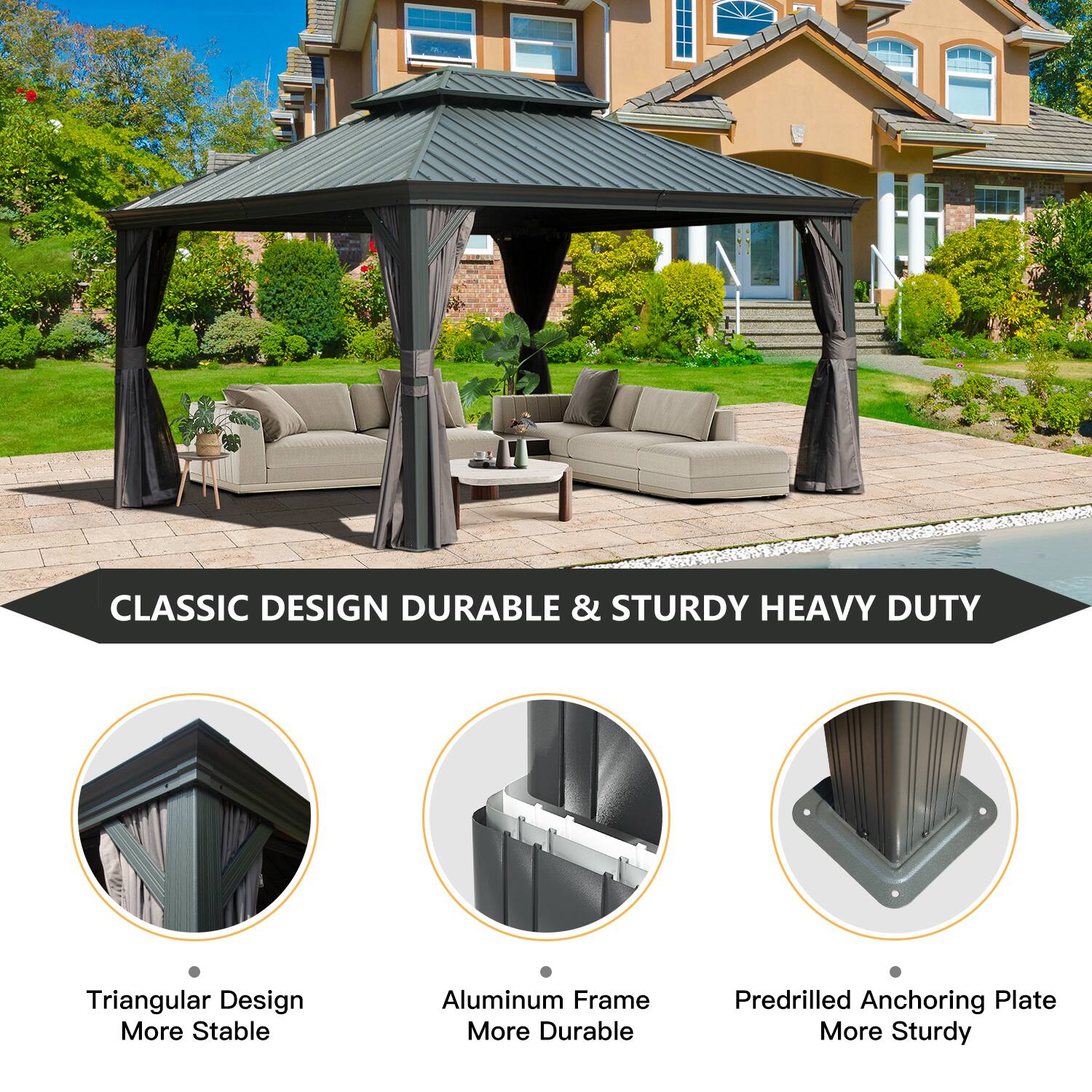 CLASSIC DESIGN DURABLE & STURDY HEAVY DUTY

- Triangular Design More Stable
- Aluminum Frame More Durable
- Predrilled Anchoring Plate More Sturdy