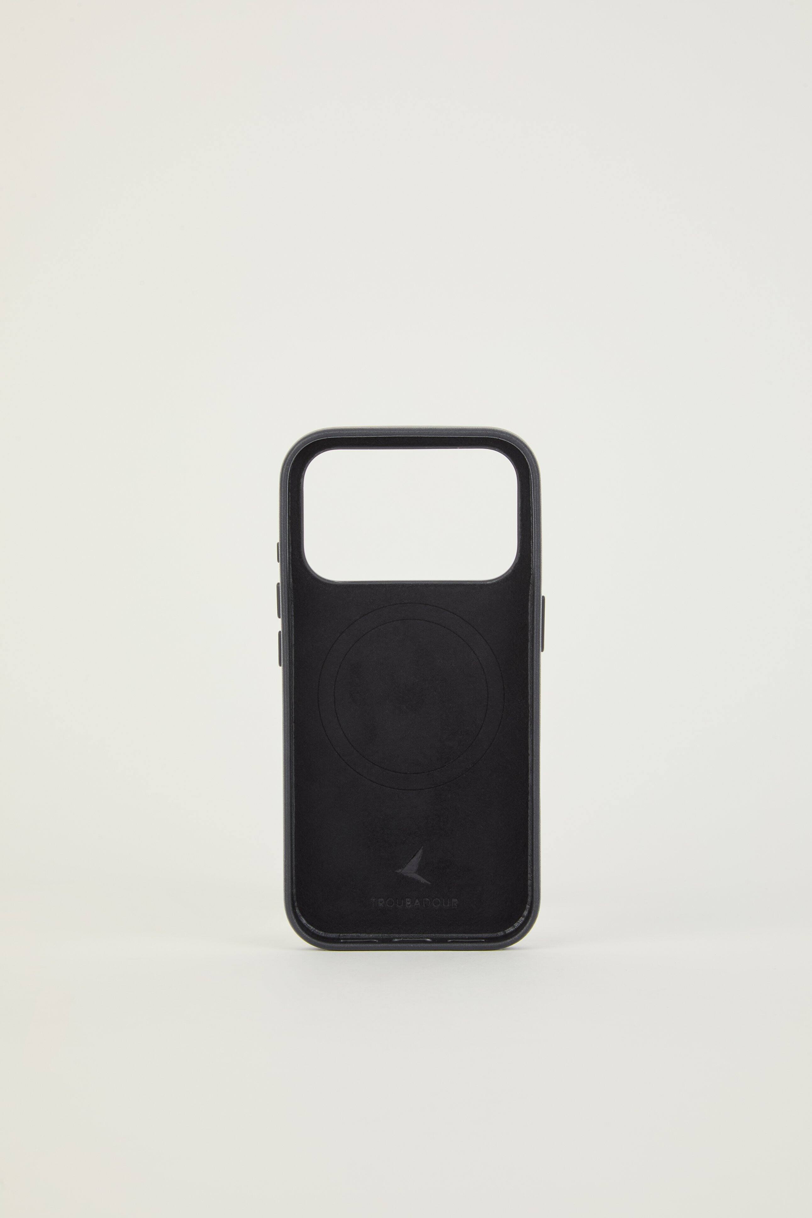 Left. Troubadour - iPhone 18 Pro Leather Case - Black.