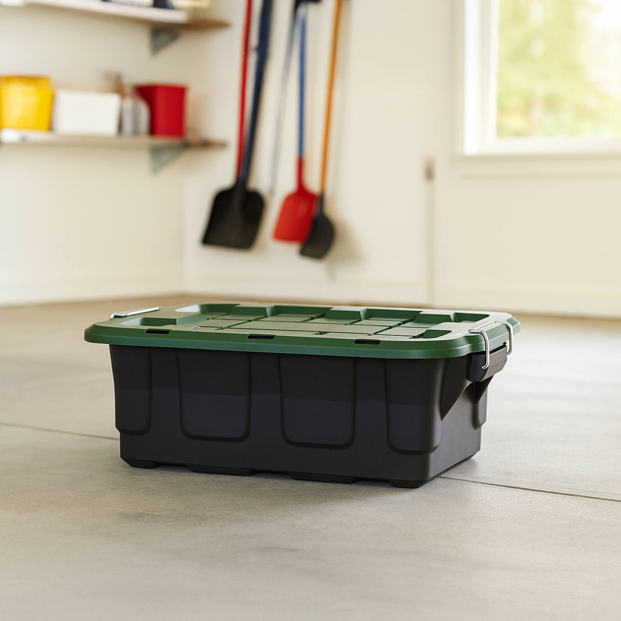 Alt View 7. Homz - Homz 2 Pack 10-Gallon Plastic Stackable Home Storage Bins with Lids, Black/Green - Black, Green.