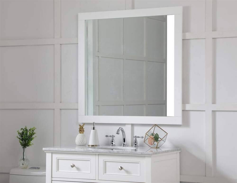 Alt View 1. Elegant Decor - Aqua square vanity mirror 36 inch in White - White.