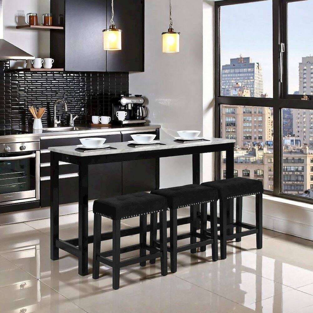 Angle. FurniFact - Bar Table Set, Console Table with Stools, Wood Sofa Table with Stools Black - Black.