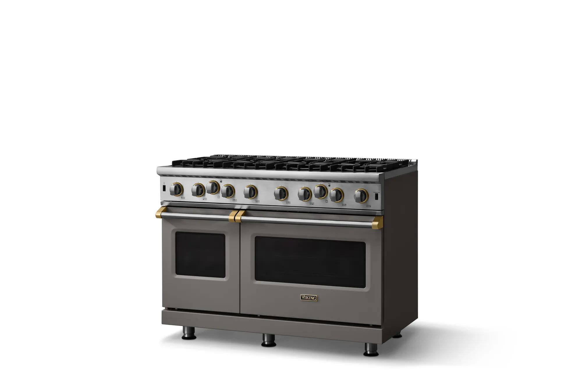 Angle. Viking - Pro 5 Series 6.1 Cu. Ft. Freestanding Open 8 Burner Gas Convection Range - Damascus Gray w. Brushed Brass - Damascus Gray.