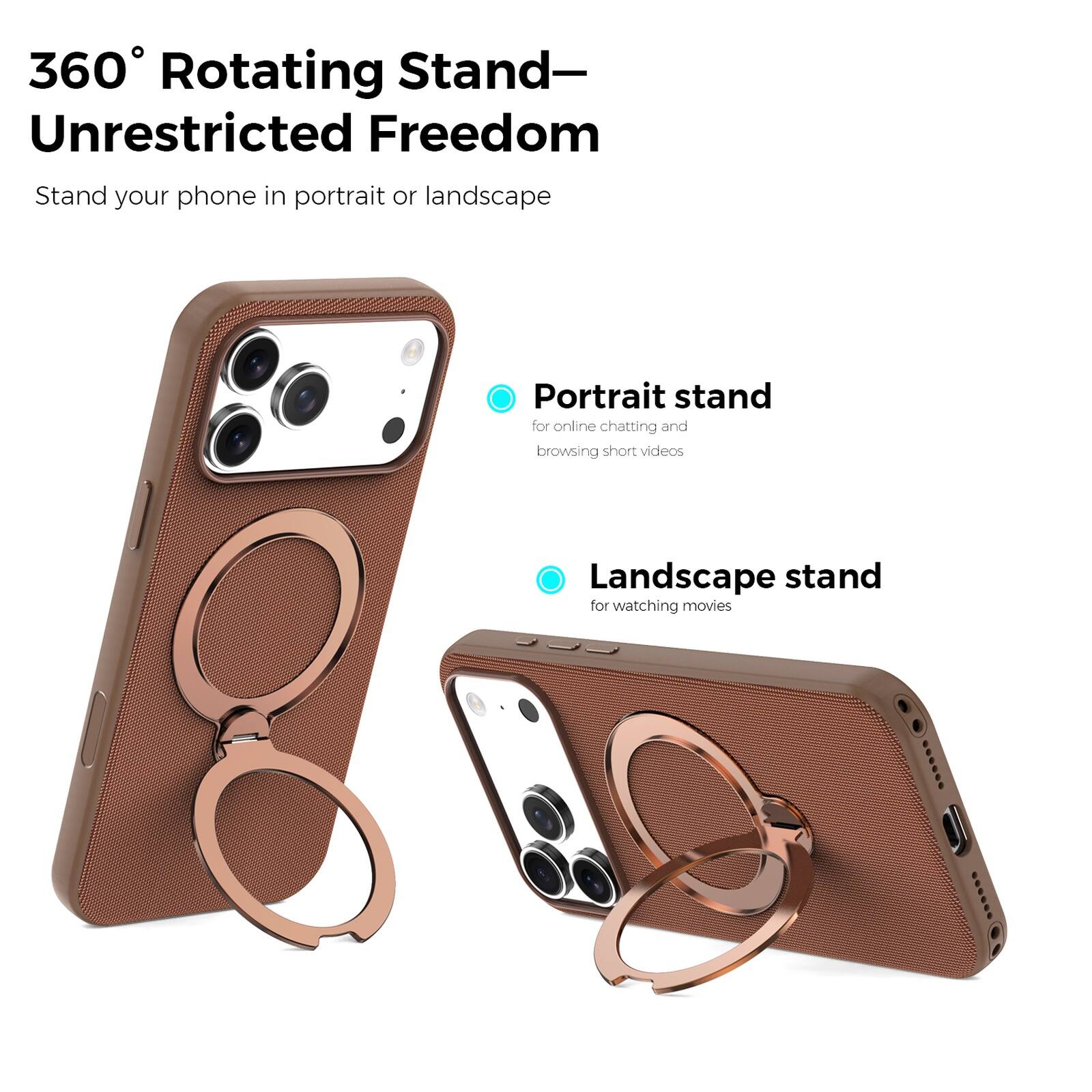 360° Rotating Stand—Unrestricted Freedom

Stand your phone in portrait or landscape

Portrait stand for online chatting and browsing short videos

Landscape stand for watching movies