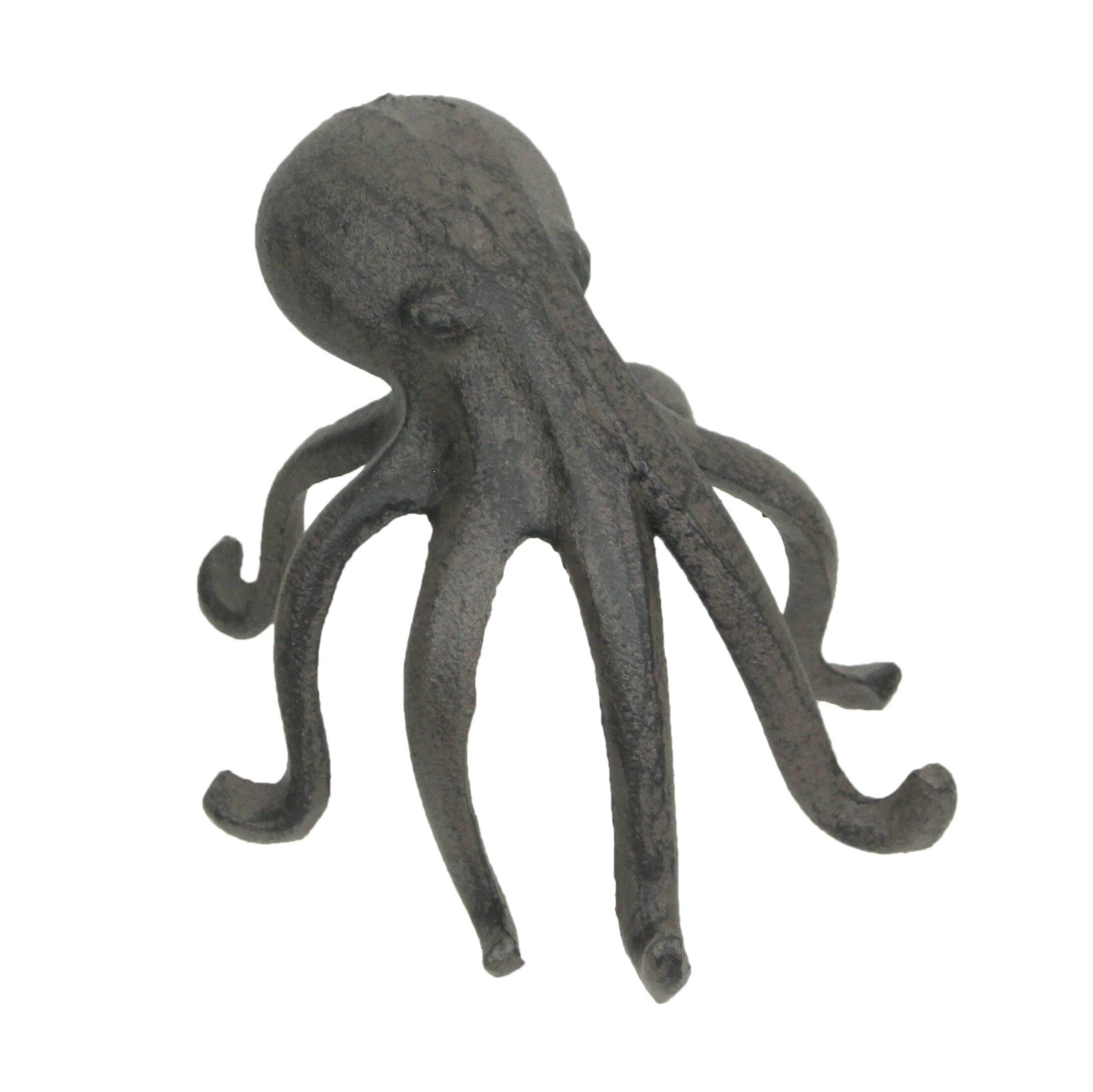 Front. J.D. Yeatts - Rustic Brown Cast Iron 6" Octopus Single Bookend & Phone Holder Nautical Décor - Brown.