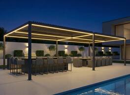 PURPLE LEAF - Louvered Pergola with LED Strip Lights Outdoor Gray Aluminum Hardtop Gazebo with Adjustable Roof for Patio Garden Yard - 13' X 30'