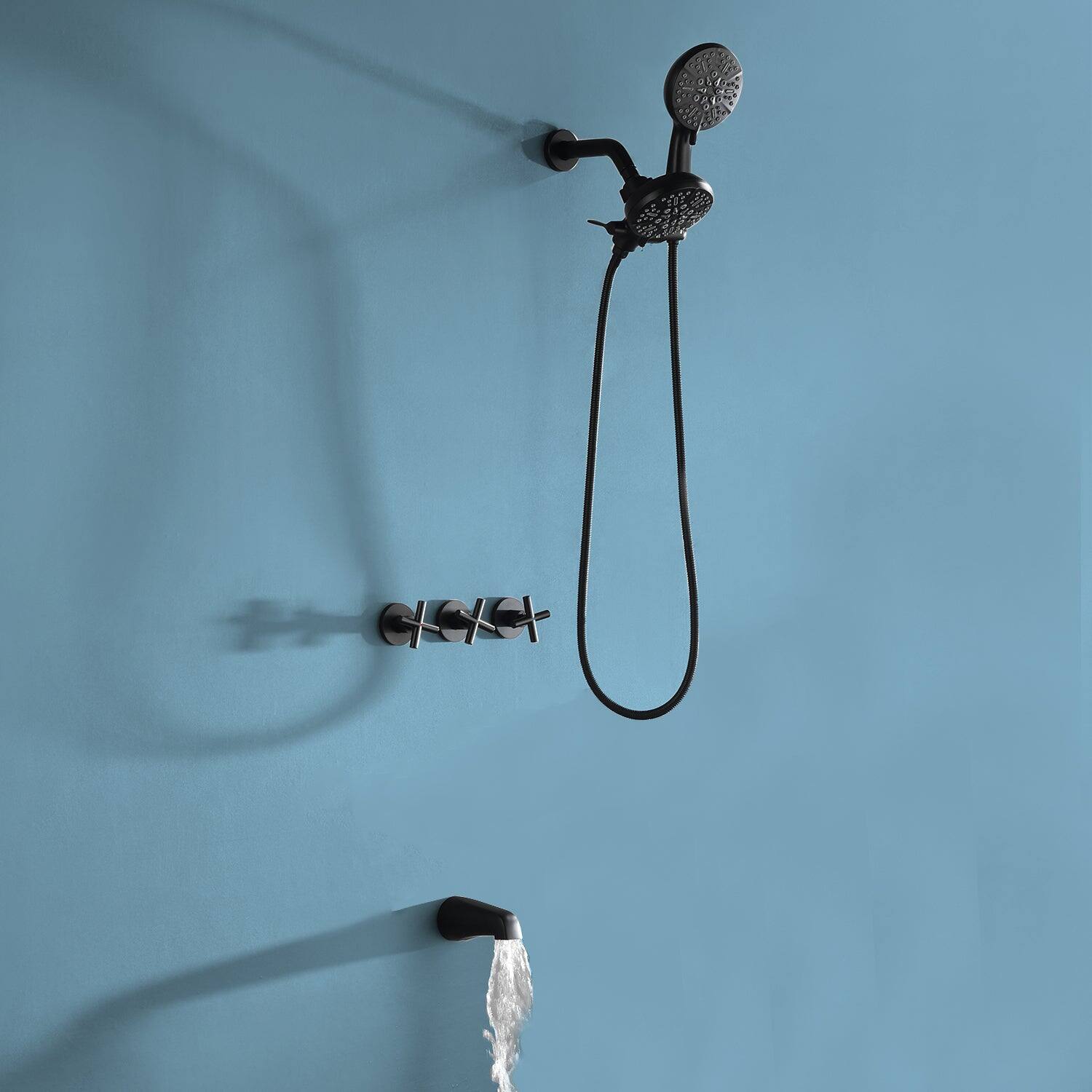 Alt View 9. Boyel Living - Brushed Nickel Shower Set with Three Handle Control and Seven Function Dual Shower Heads - Brushed Nickel.