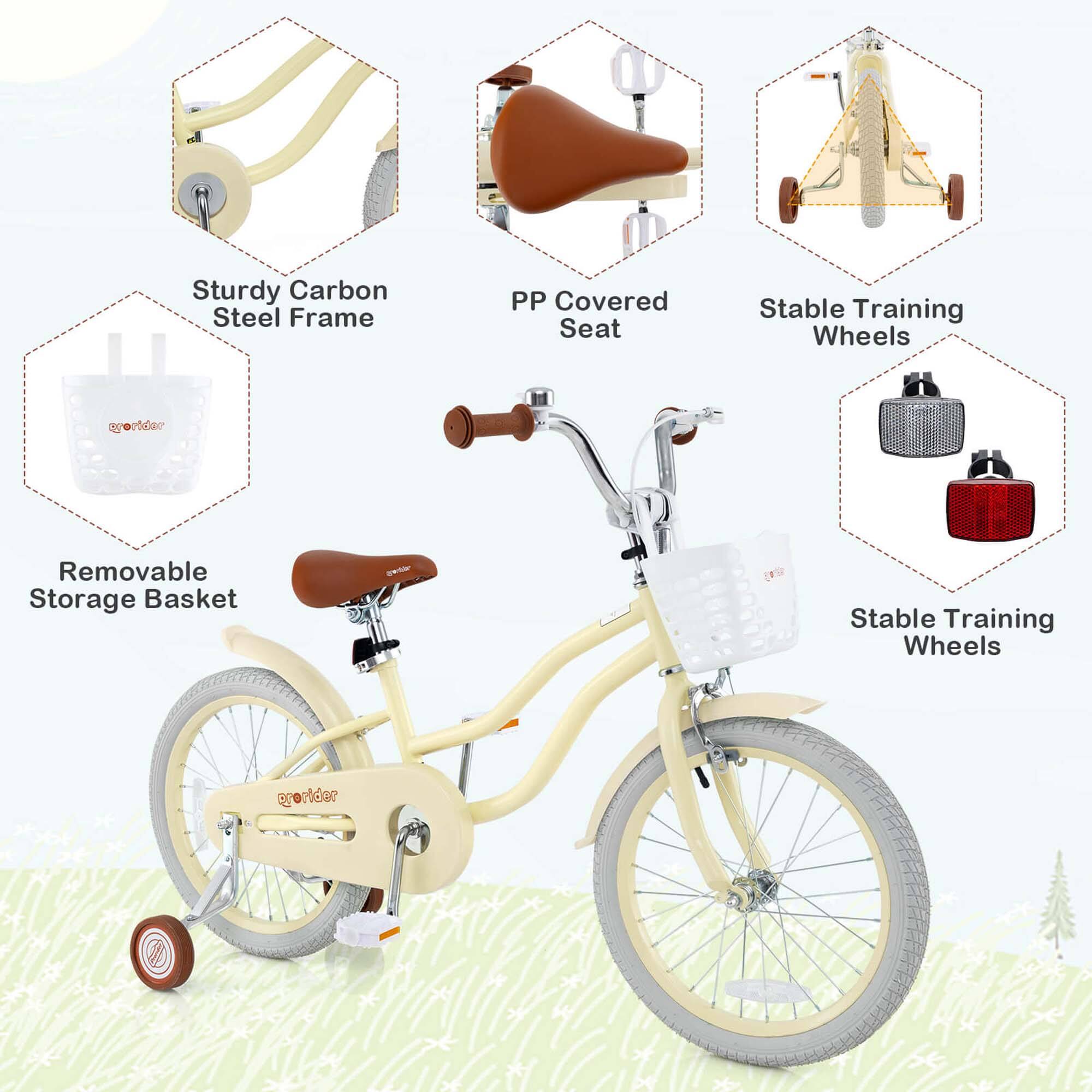 - Sturdy Carbon Steel Frame
- PP Covered Seat
- Stable Training Wheels
- Removable Storage Basket
- Stable Training Wheels