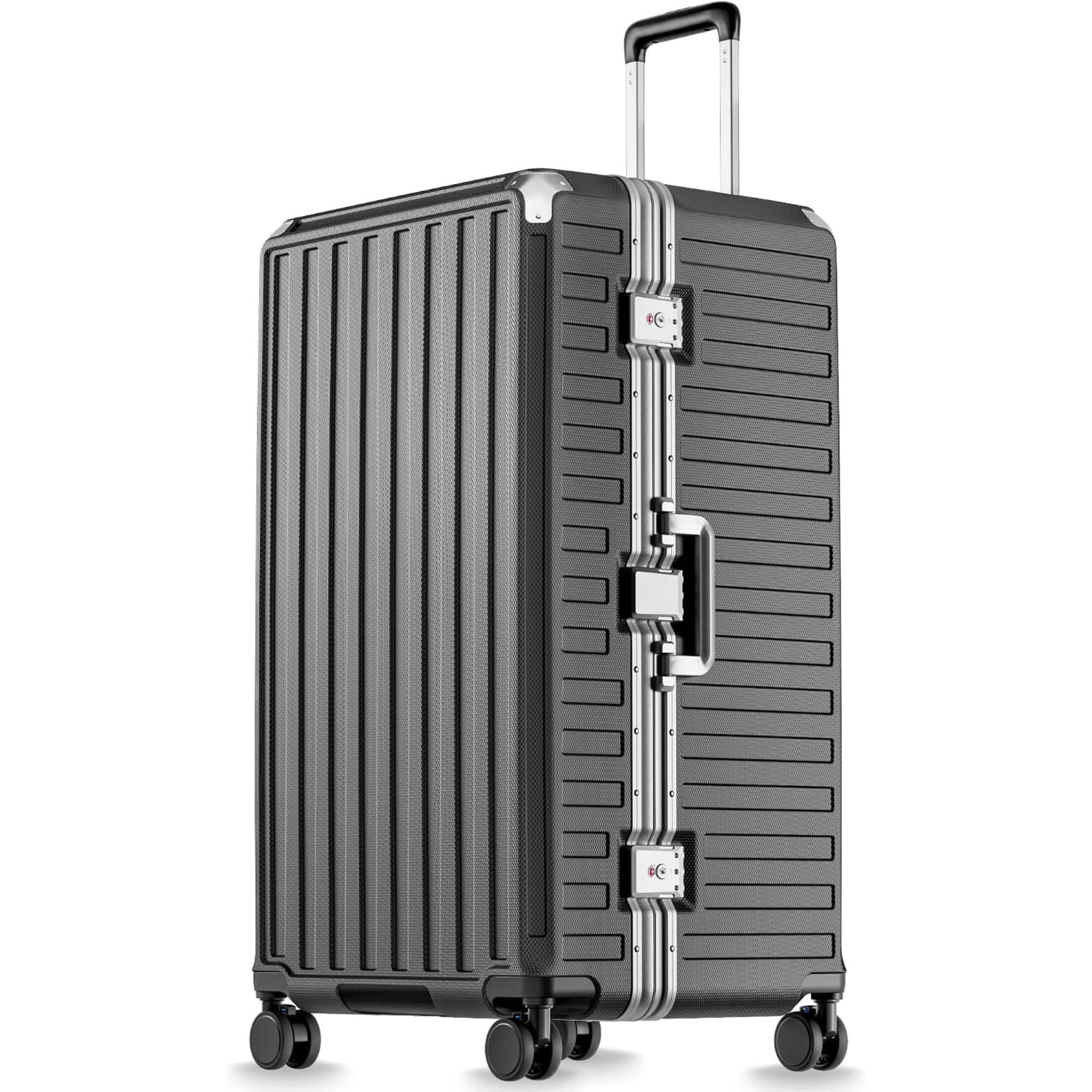 Front. LUGGEX - LUGGEX 32 Inch Checked Luggage Large Trunk Suitcase, 100% PC Hardshell with Aluminum Frame, TSA Lock 8010S - ZX-Core - Charcoal Metallic.