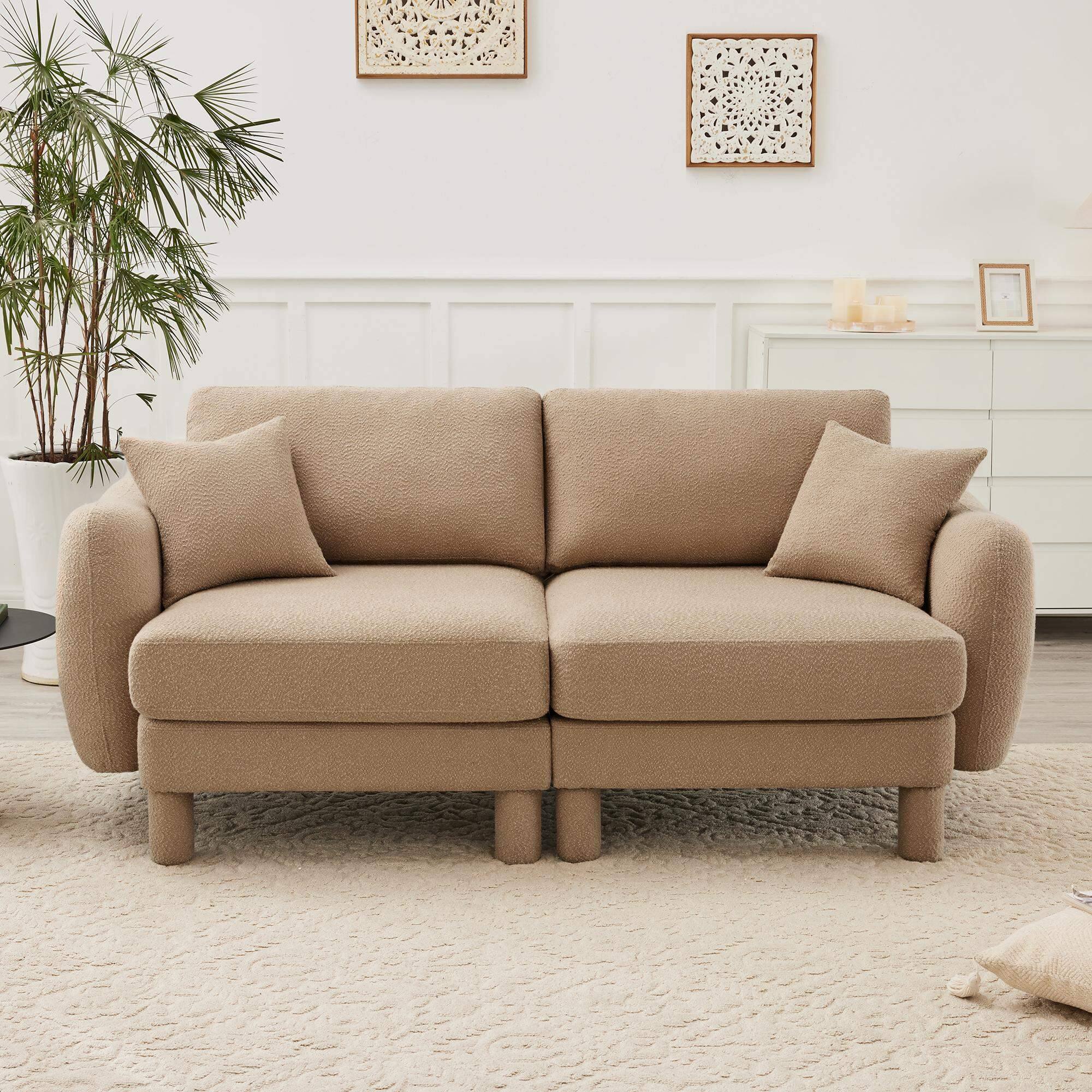 Front. Roomtec - Boucle Fabric 2seater Loveseat Sofa Couch With Distinctive Shellshaped ArmrestsCylindrical Legs Wrapped with - Coffee.